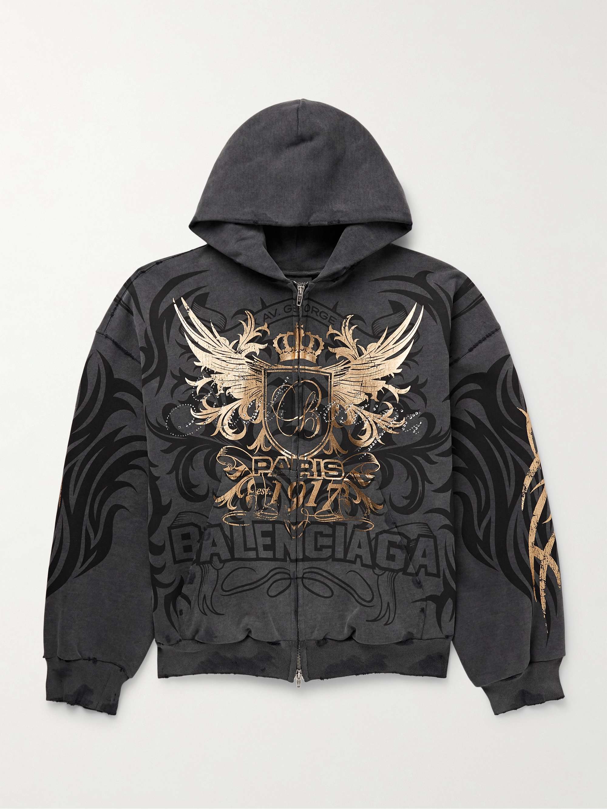 Tacky Embellished Metallic Logo-Print Cotton-Jersey Zip-Up Hoodie view