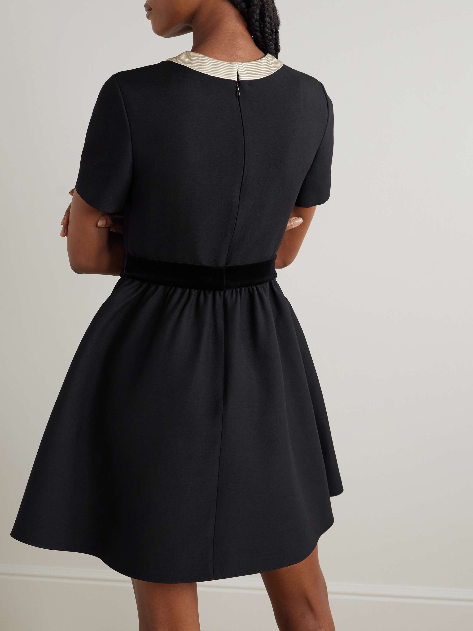 Bow-detailed velvet and ribbed satin-trimmed wool and silk-blend mini dress view