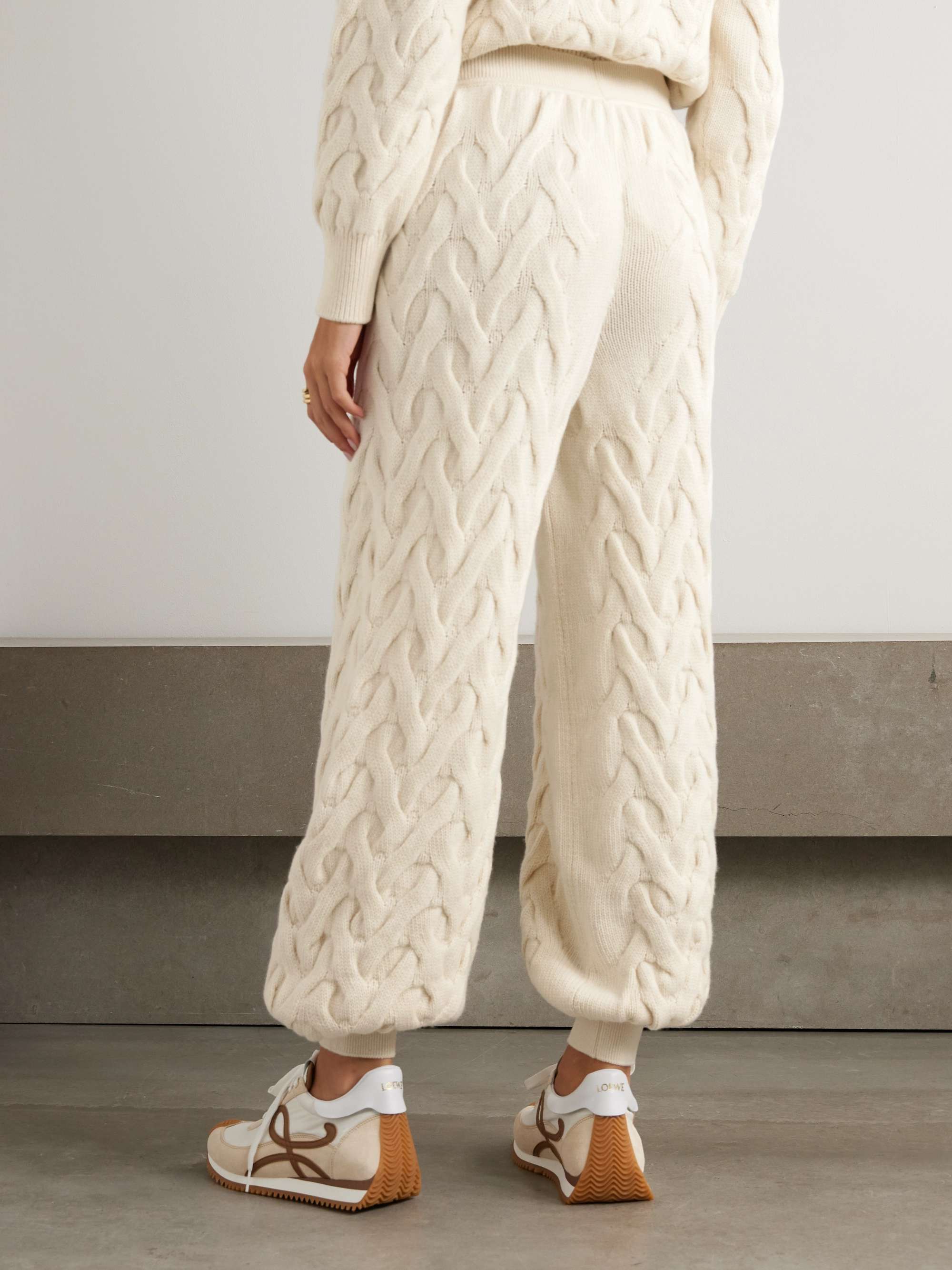 Cable-knit cashmere tapered track pants view