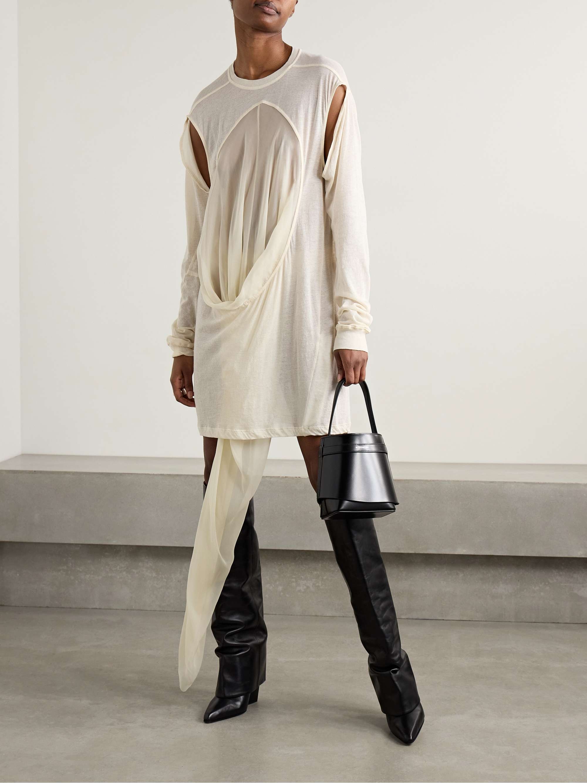 Drain T paneled cotton-jersey and crepe de chine top view