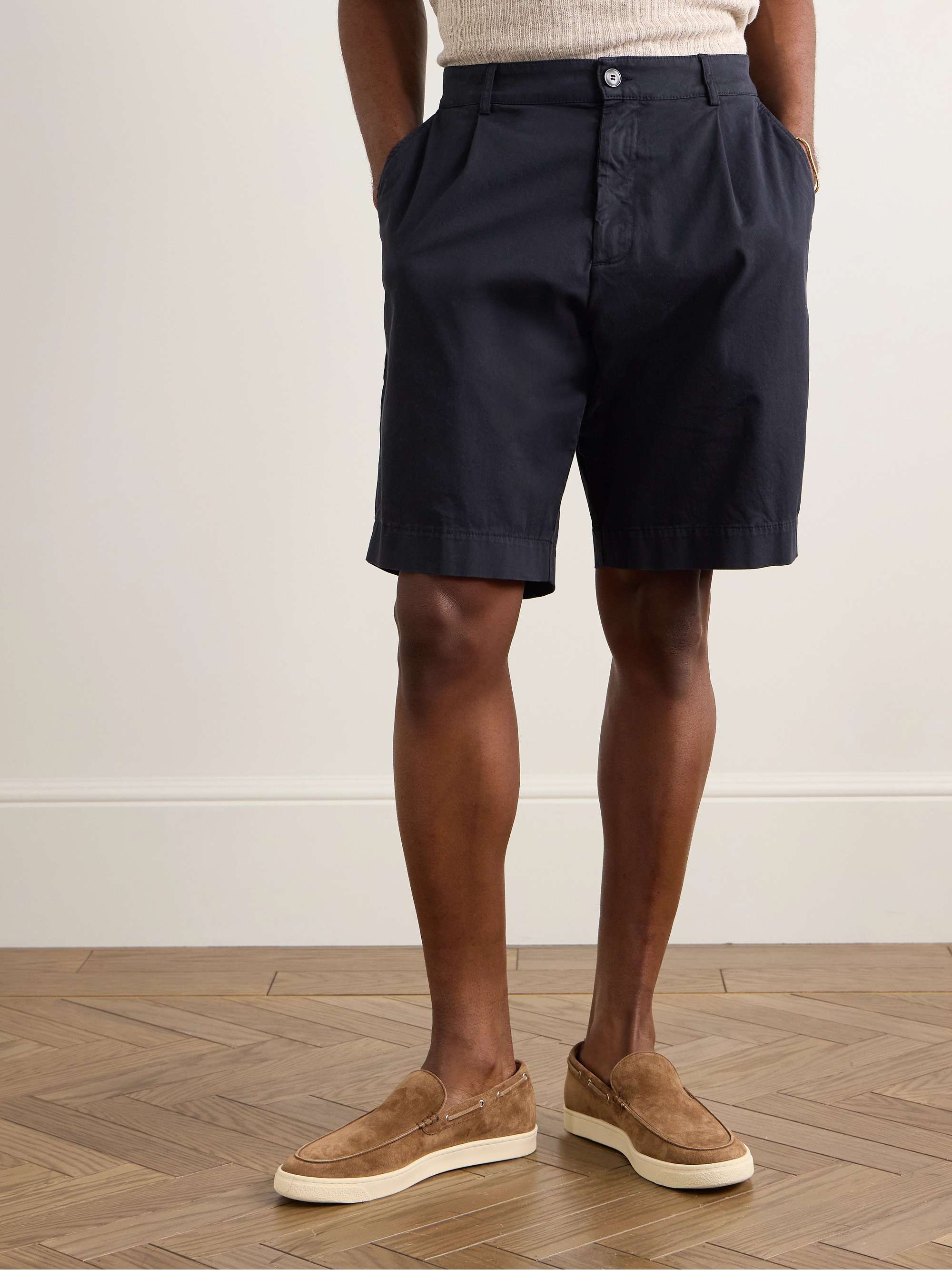 Straight-Leg Pleated Cotton-Blend Twill Bermuda Shorts view