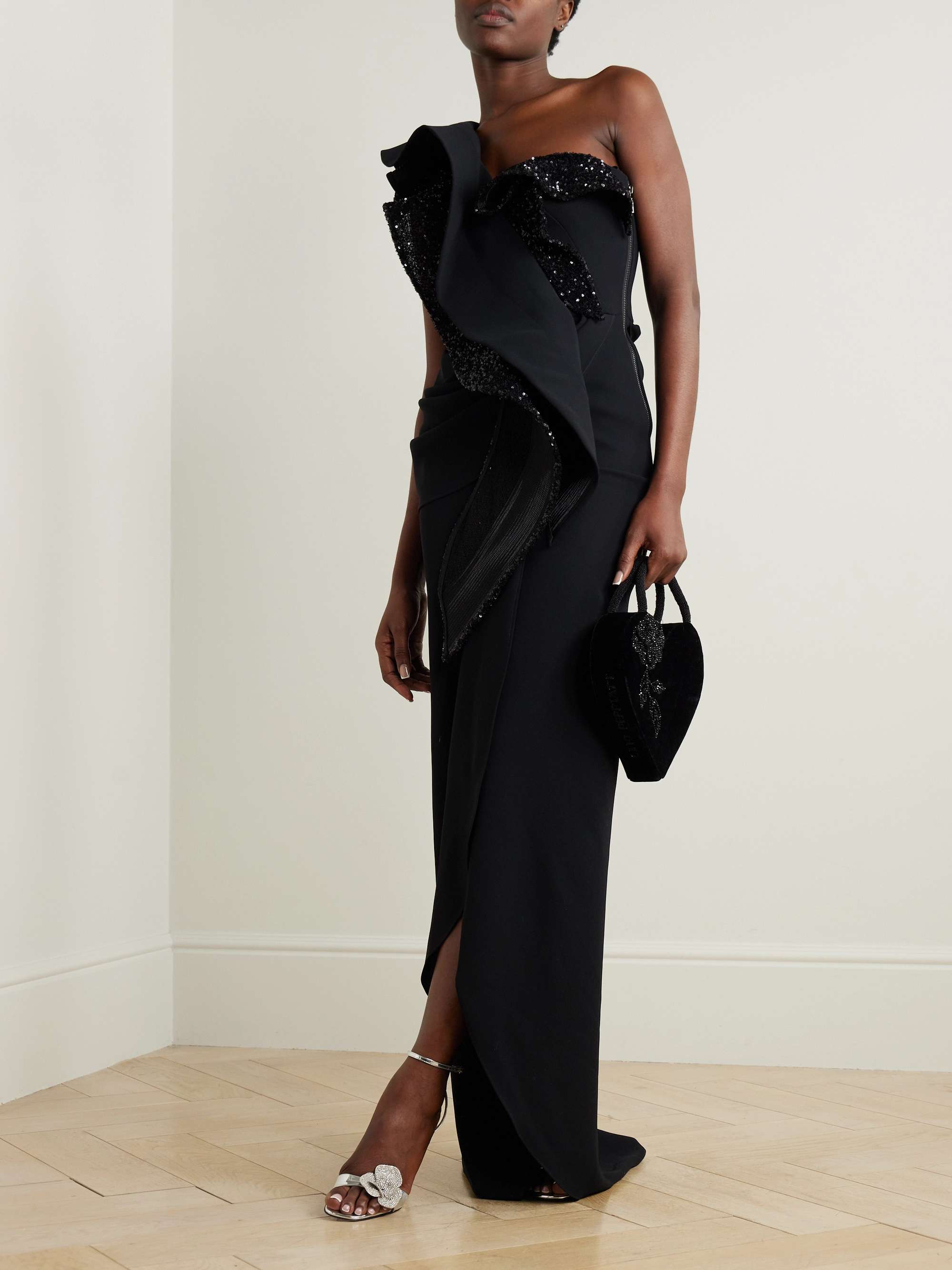 Pantheon Wave ruffled mesh-trimmed sequin-embellished crepe gown view