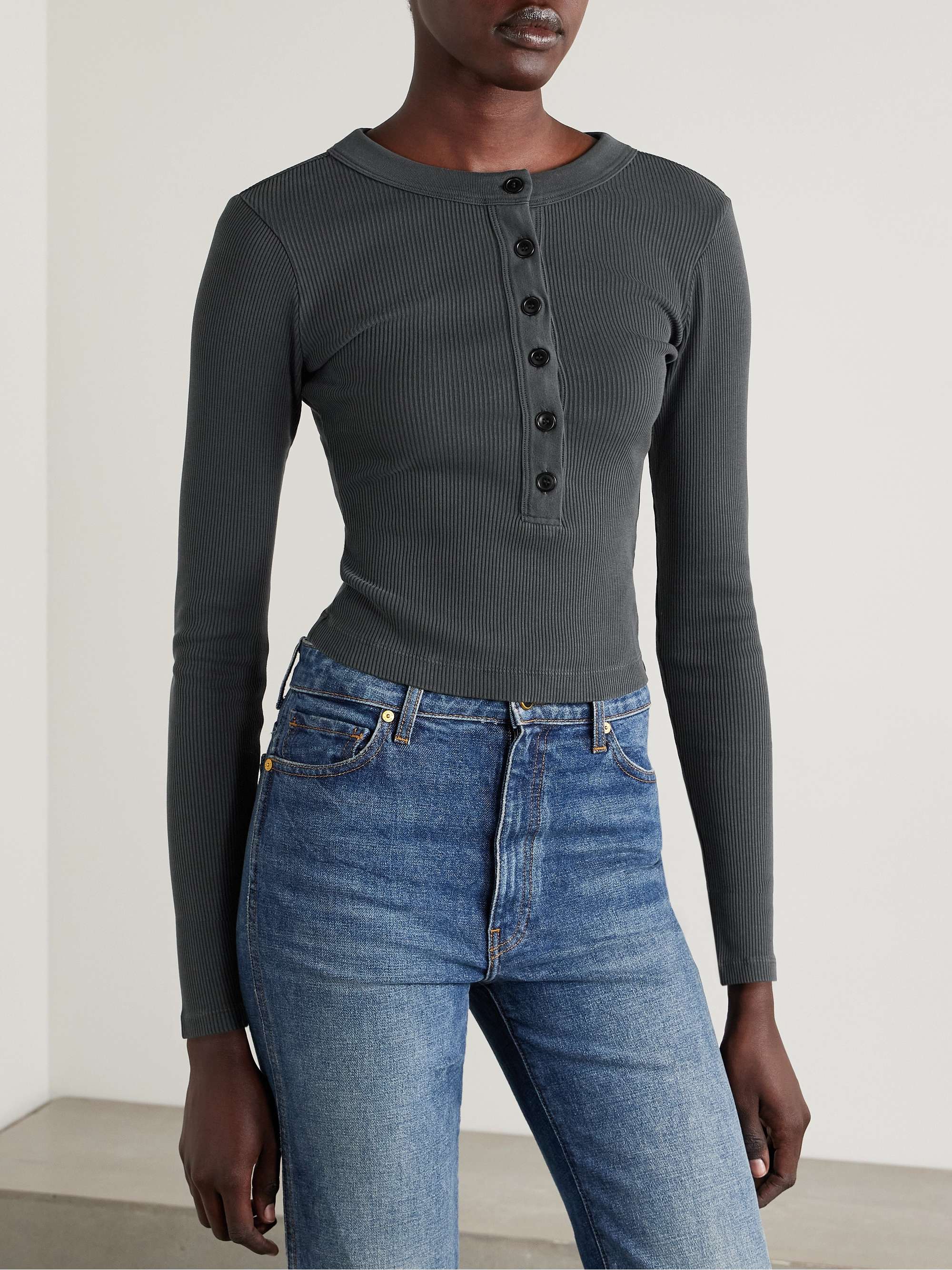 Varra ribbed jersey Henley top view