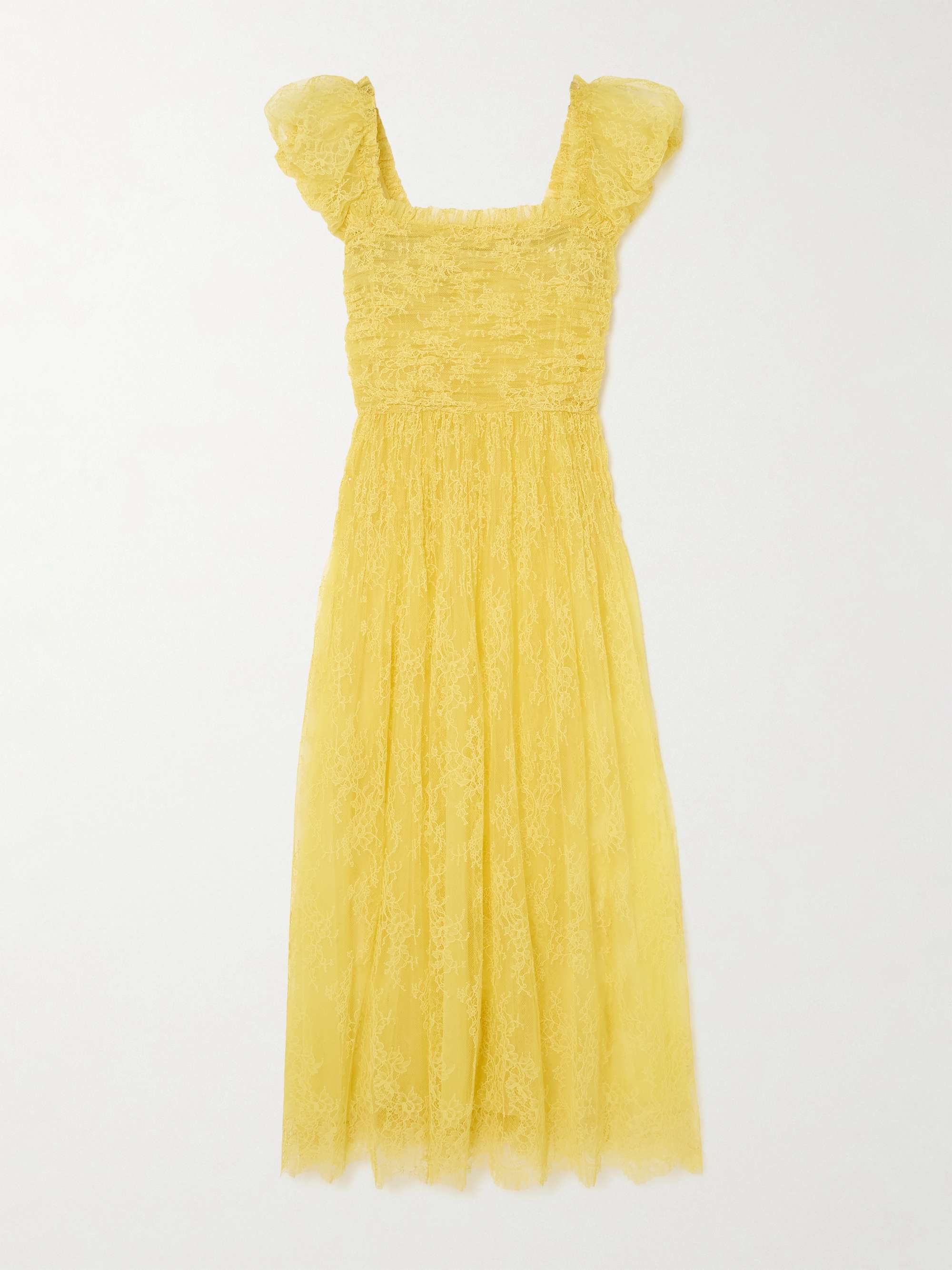 Pamelina ruffled shirred lace midi dress view
