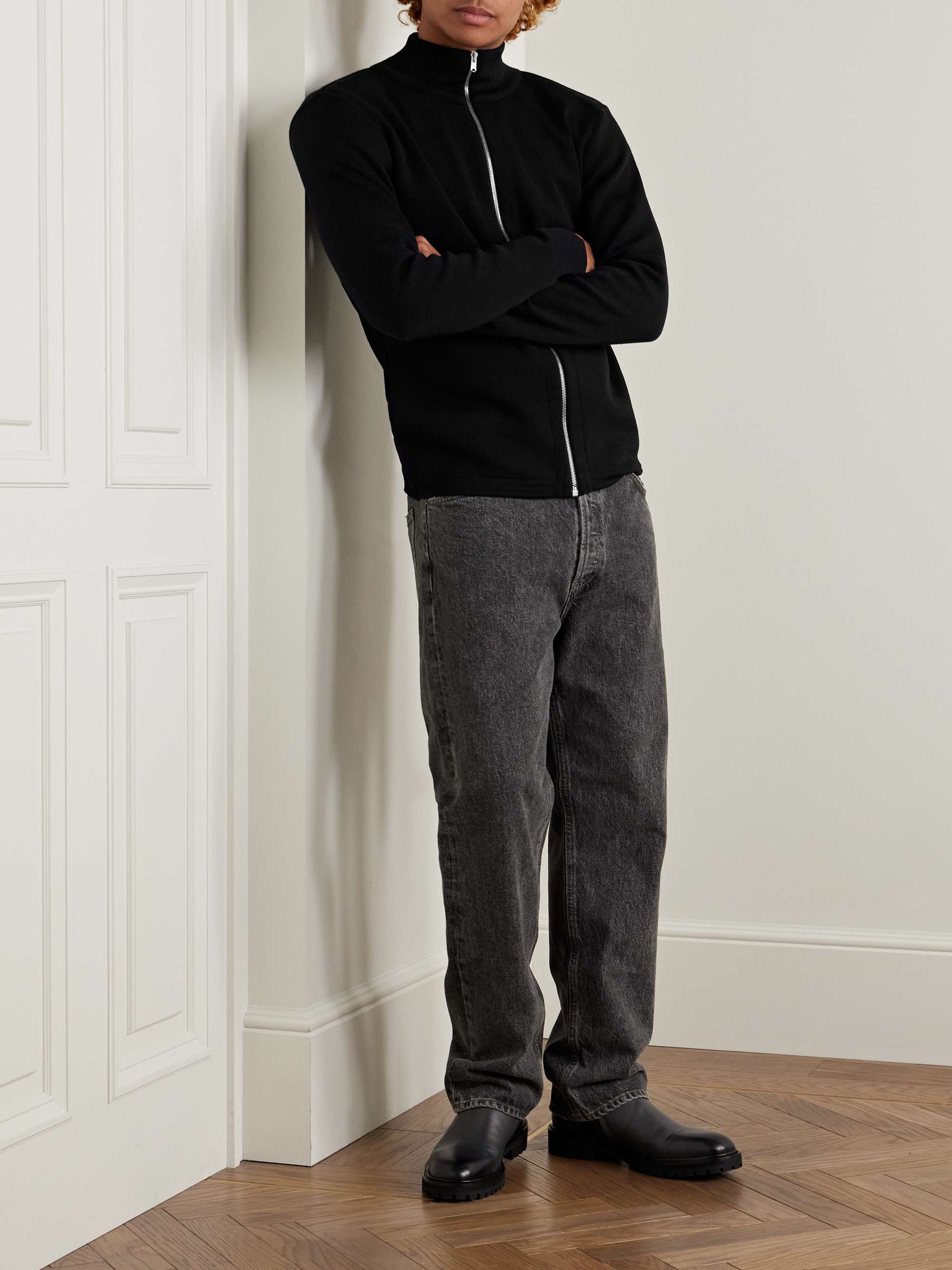 Naval Virgin Wool Zip-Up Cardigan view