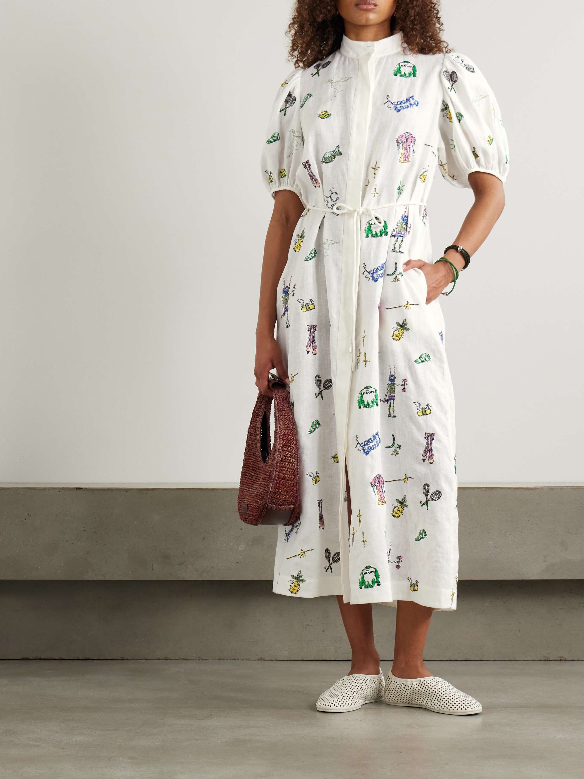 + Anouk Colantoni Play belted embroidered linen-gauze midi shirt dress view