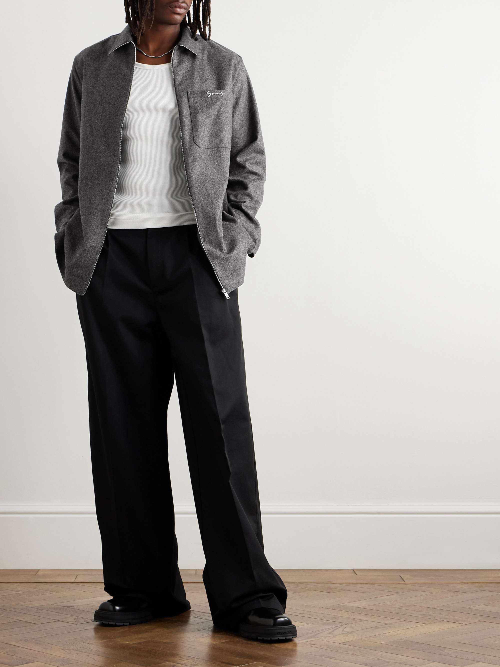 Logo-Appliquéd wool-flannel Shirt Jacket view