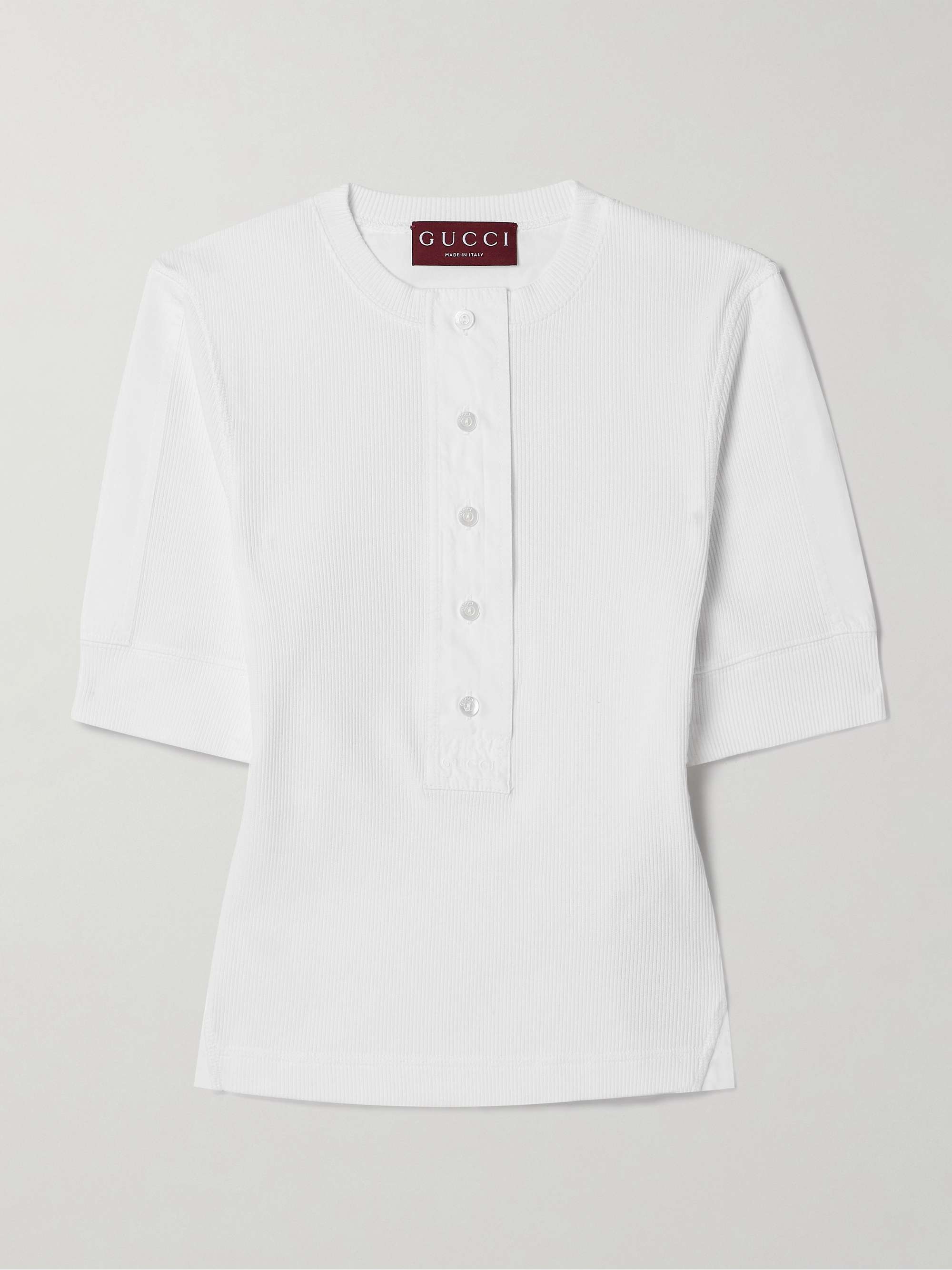 Cotton-poplin trimmed ribbed cotton-blend top view