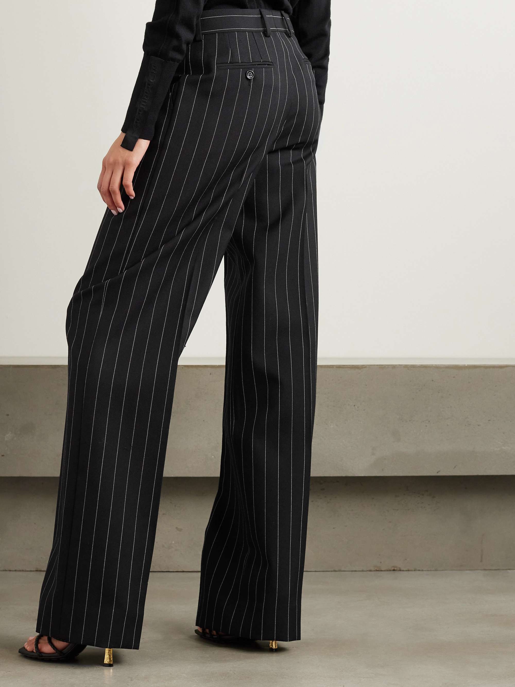 Pinstriped wool wide-leg pants view
