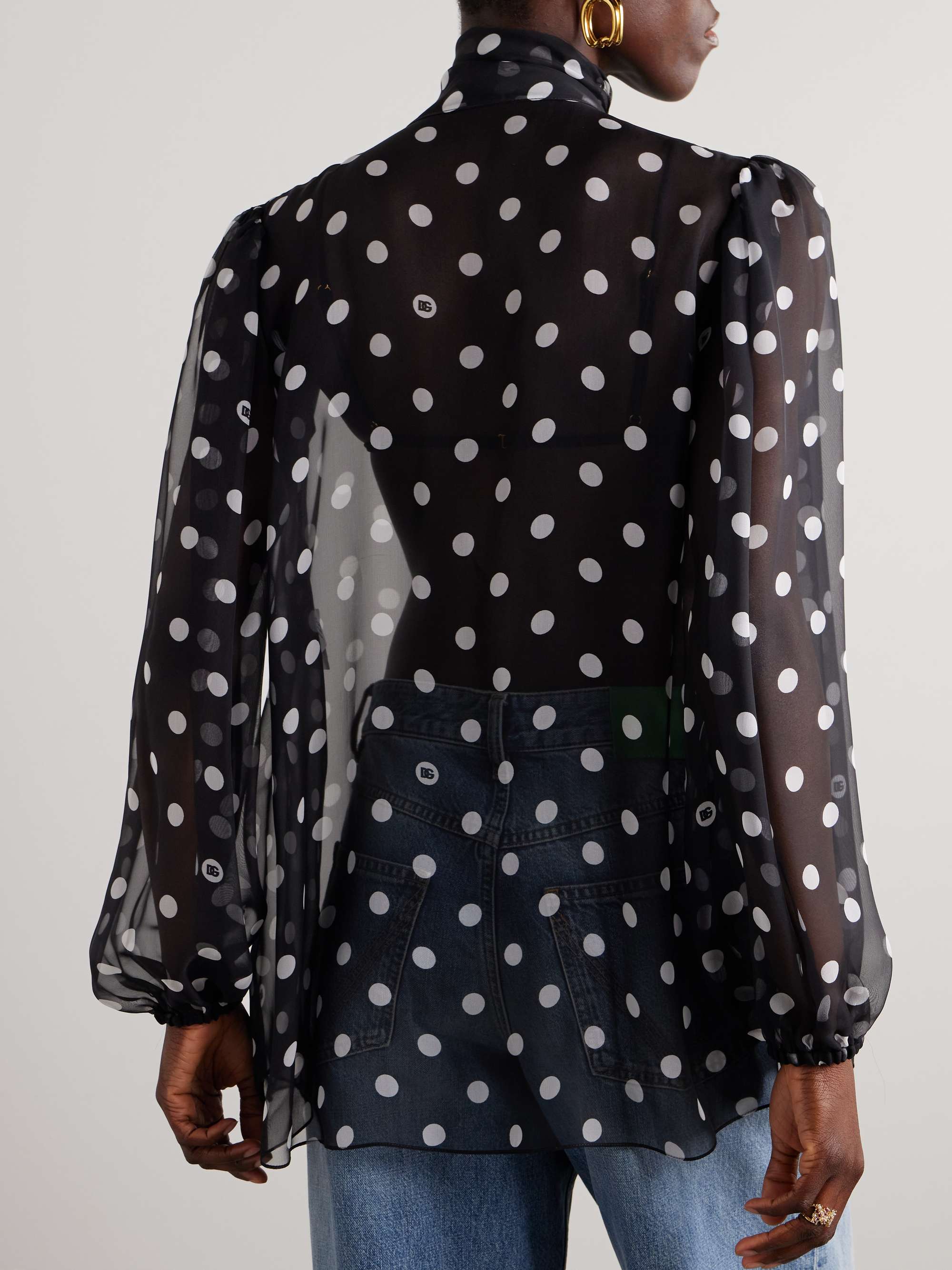 Pussy-bow polka-dot silk-chiffon blouse view
