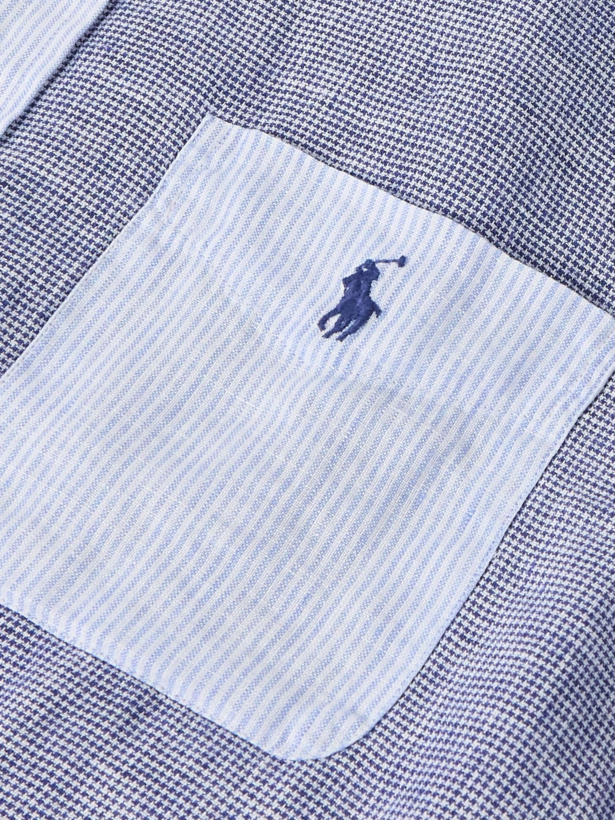 Button-Down Collar Panelled Puppytooth and Striped Linen Shirt view