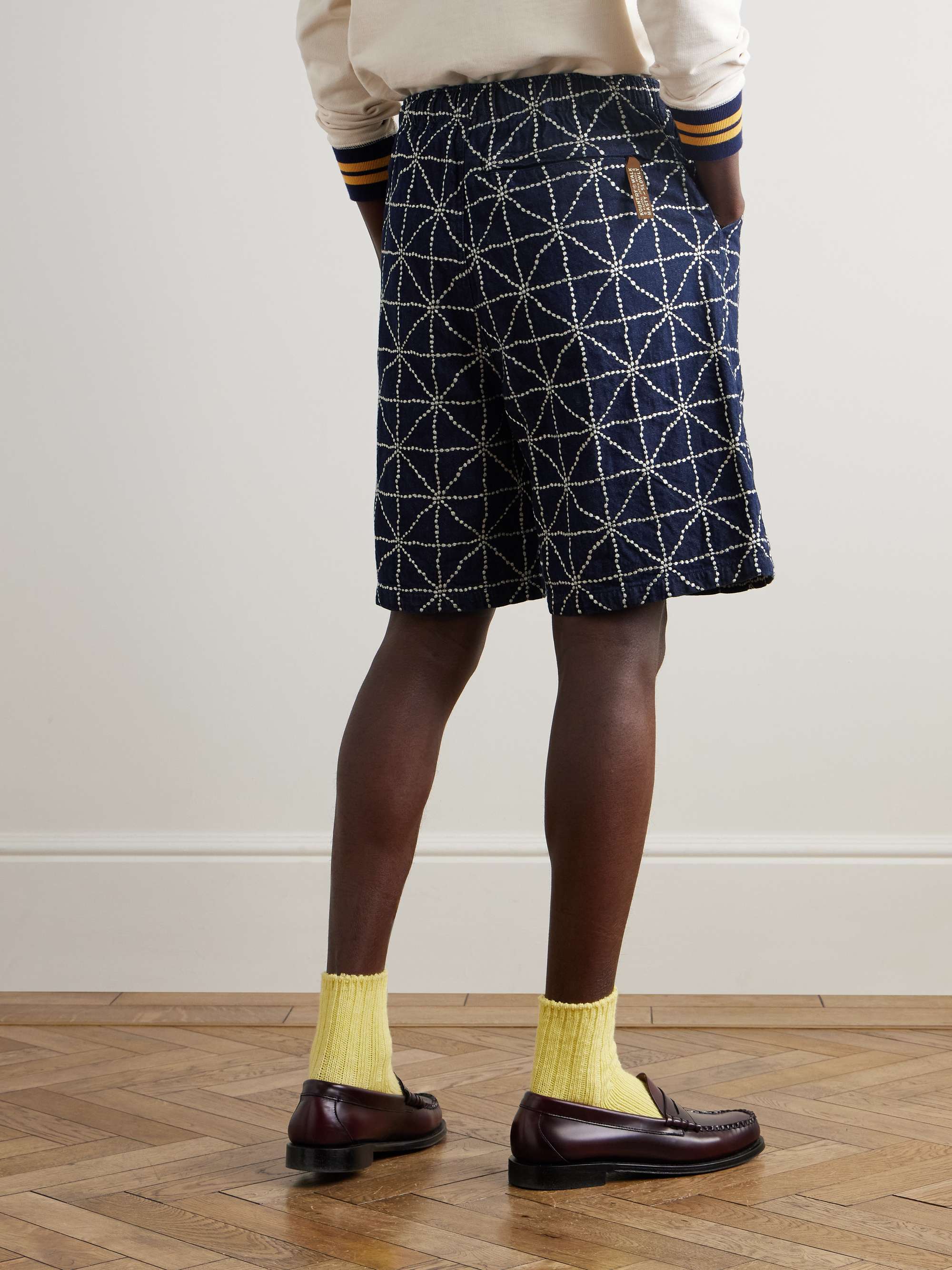 Dojo Easy Wide-Leg Belted Embroidered Denim Shorts view