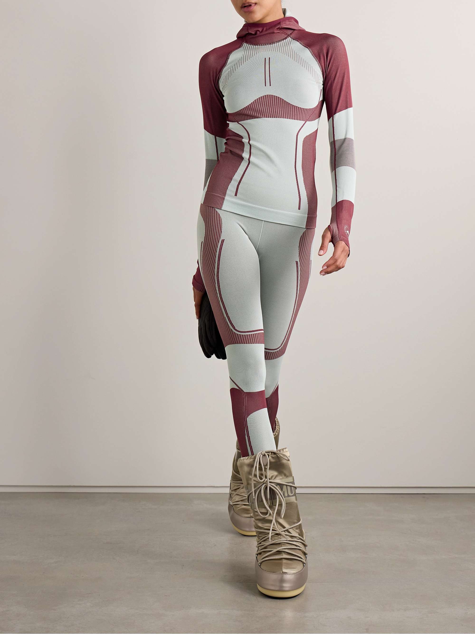TrueNature hooded ribbed stretch recycled jacquard-knit top view