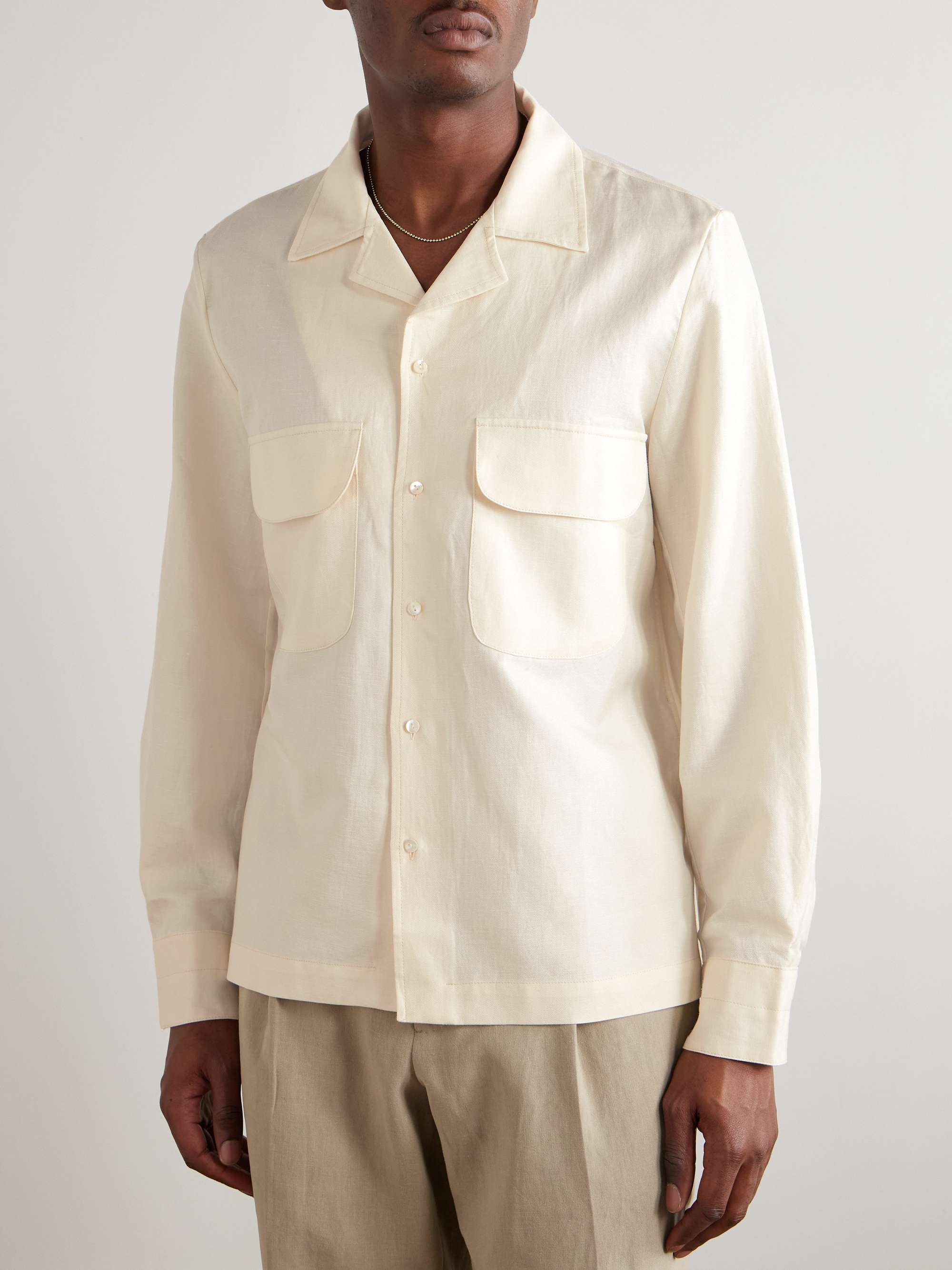 Camp-Collar Cotton and Linen-Blend Shirt view