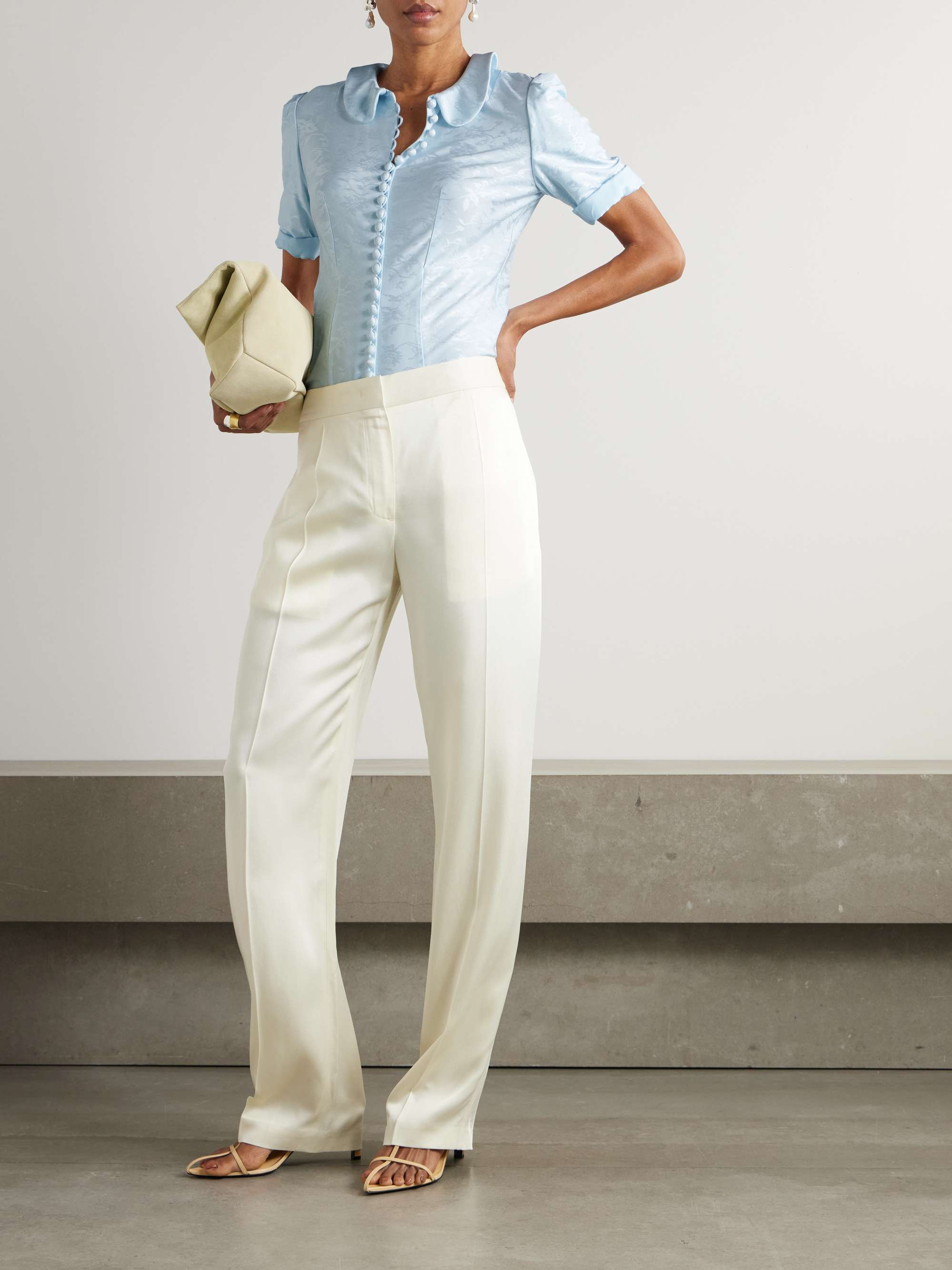 Claudine voile-trimmed satin-jacquard shirt view