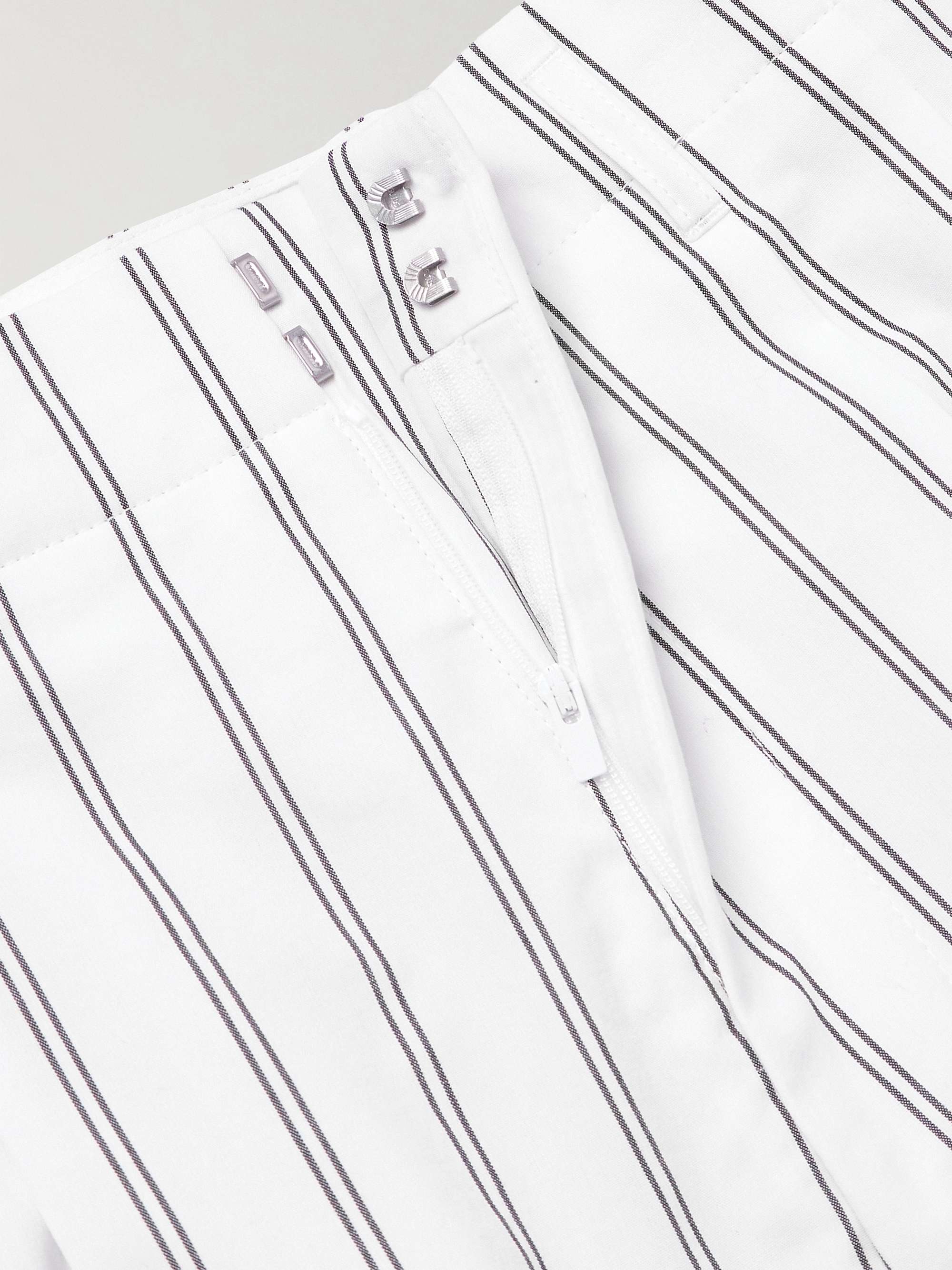 Straight-Leg Pleated Pinstriped Cotton Trousers view