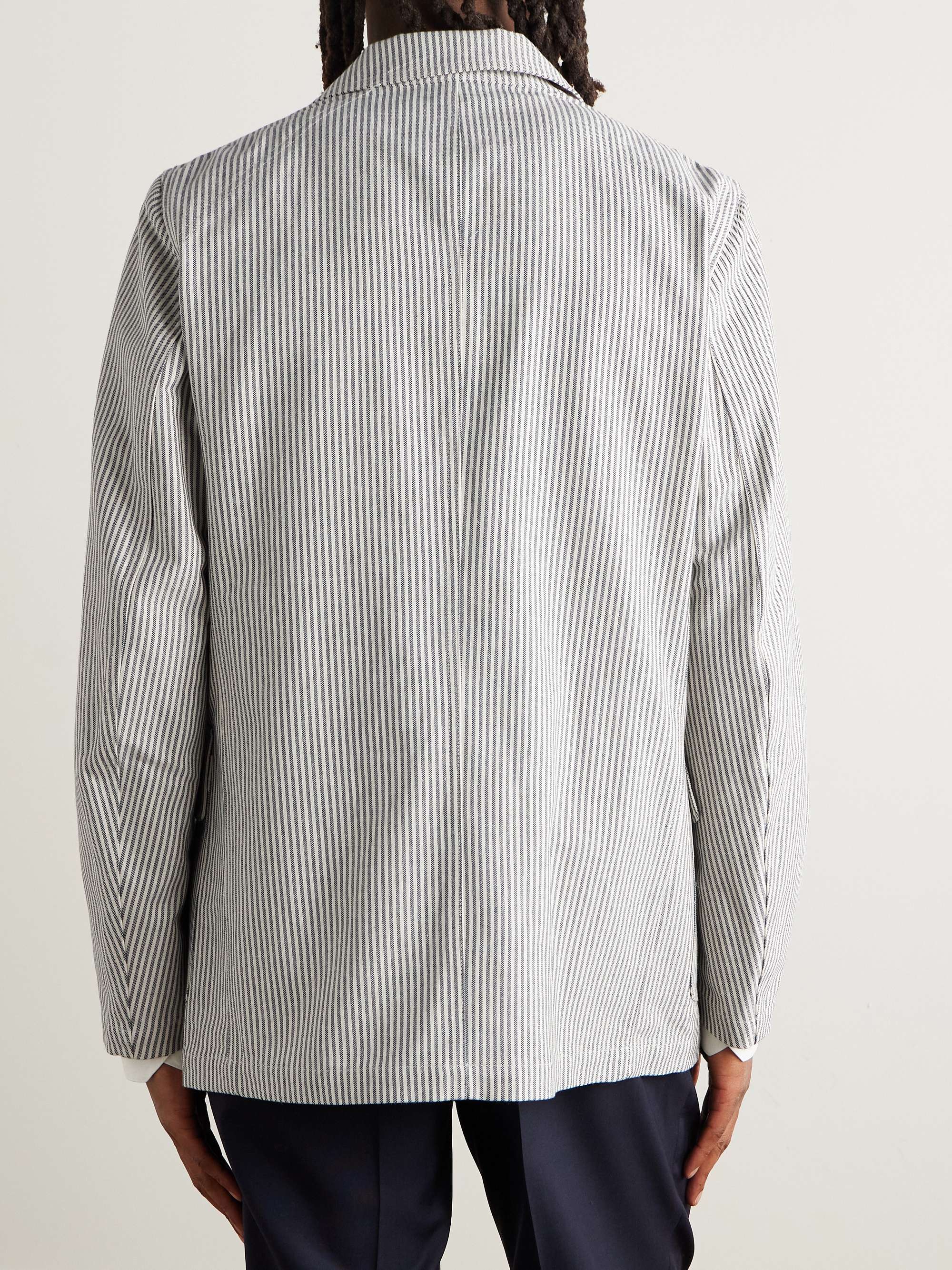 Unstructured Striped Cotton and Linen-Blend Blazer view