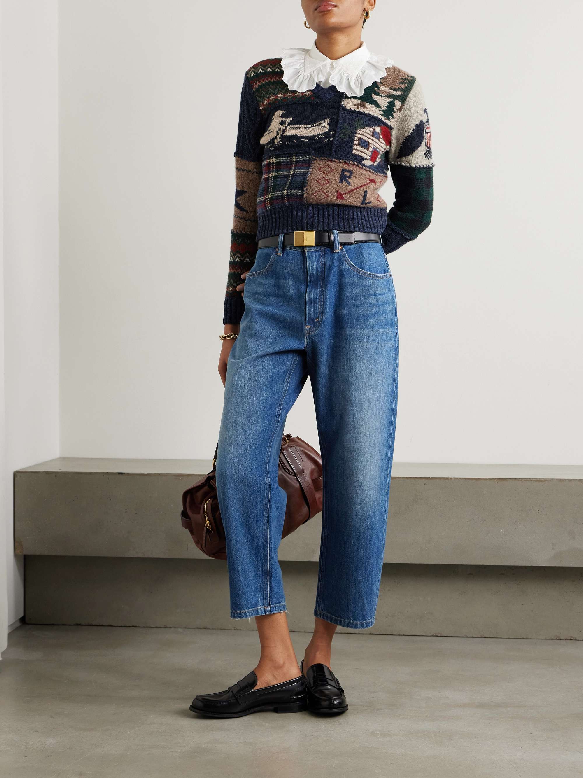 Cropped patchwork wool and cashmere-blend sweater view