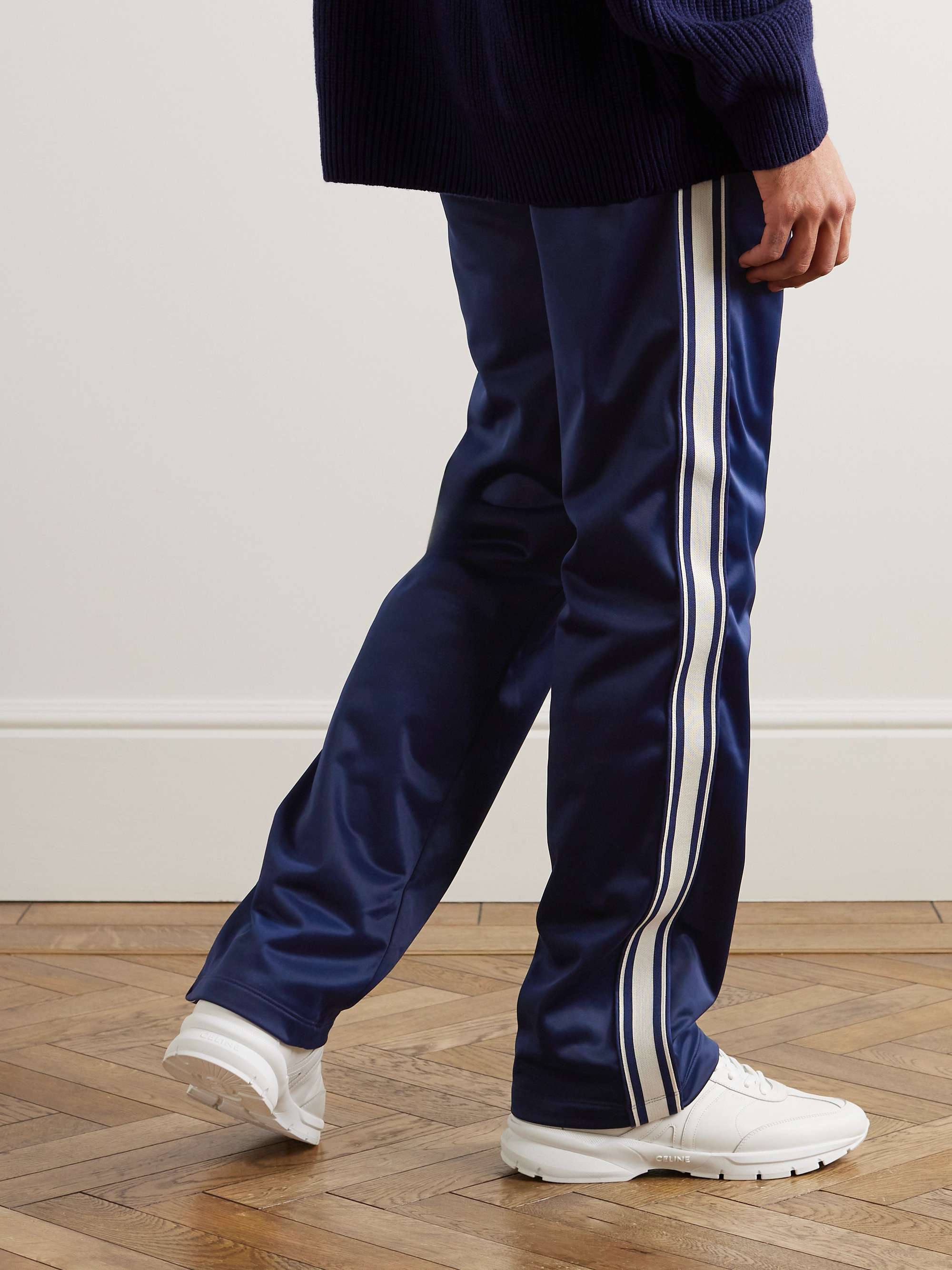 Straight-Leg Logo-Embroidered Striped Jersey Track Pants view