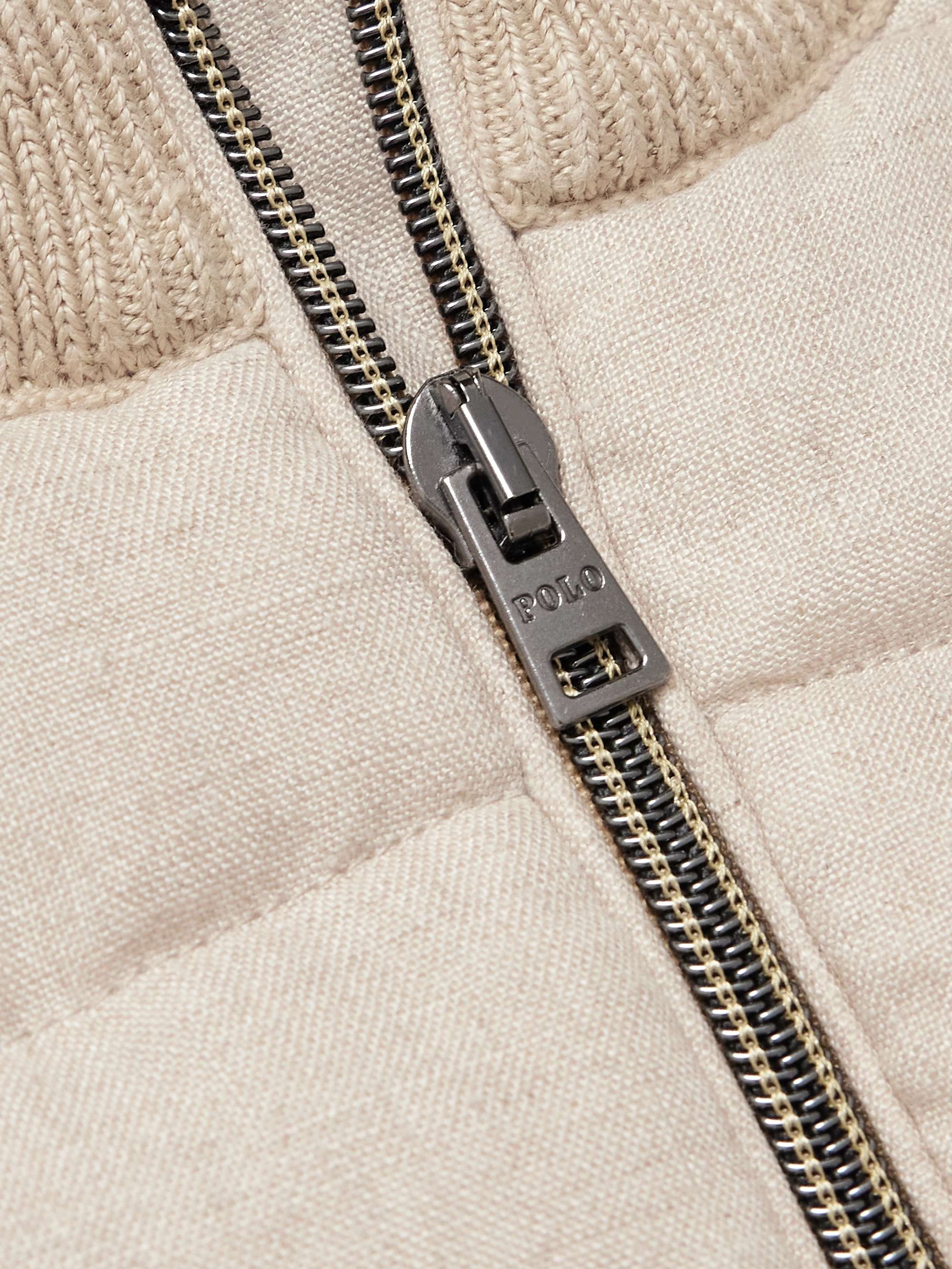 Ribbed-Knit and Quilted Linen Zip-Up Cardigan view