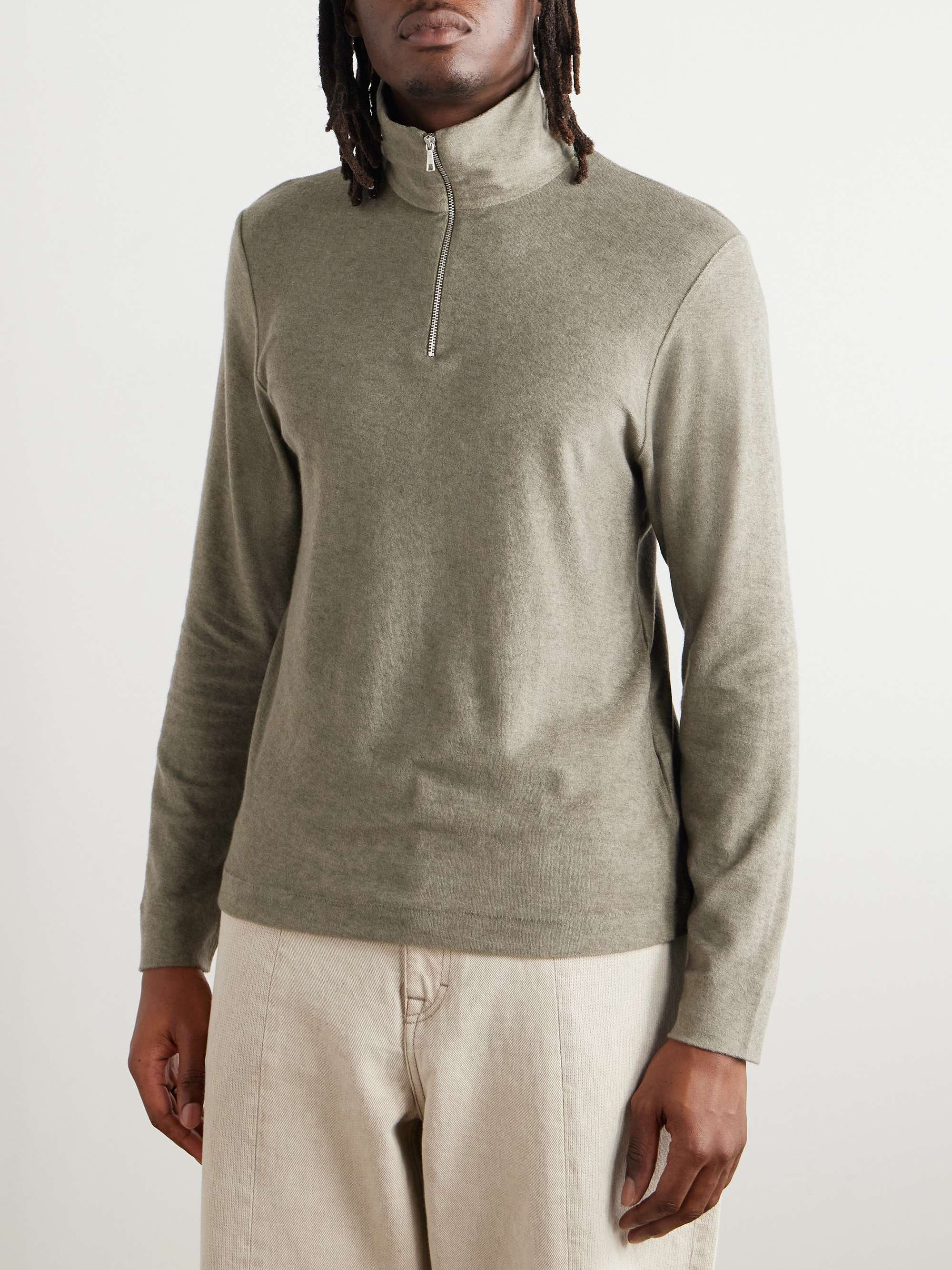 Slim-Fit TENCEL™ Lyocell, Cotton and Wool-Blend Half-Zip Sweater view