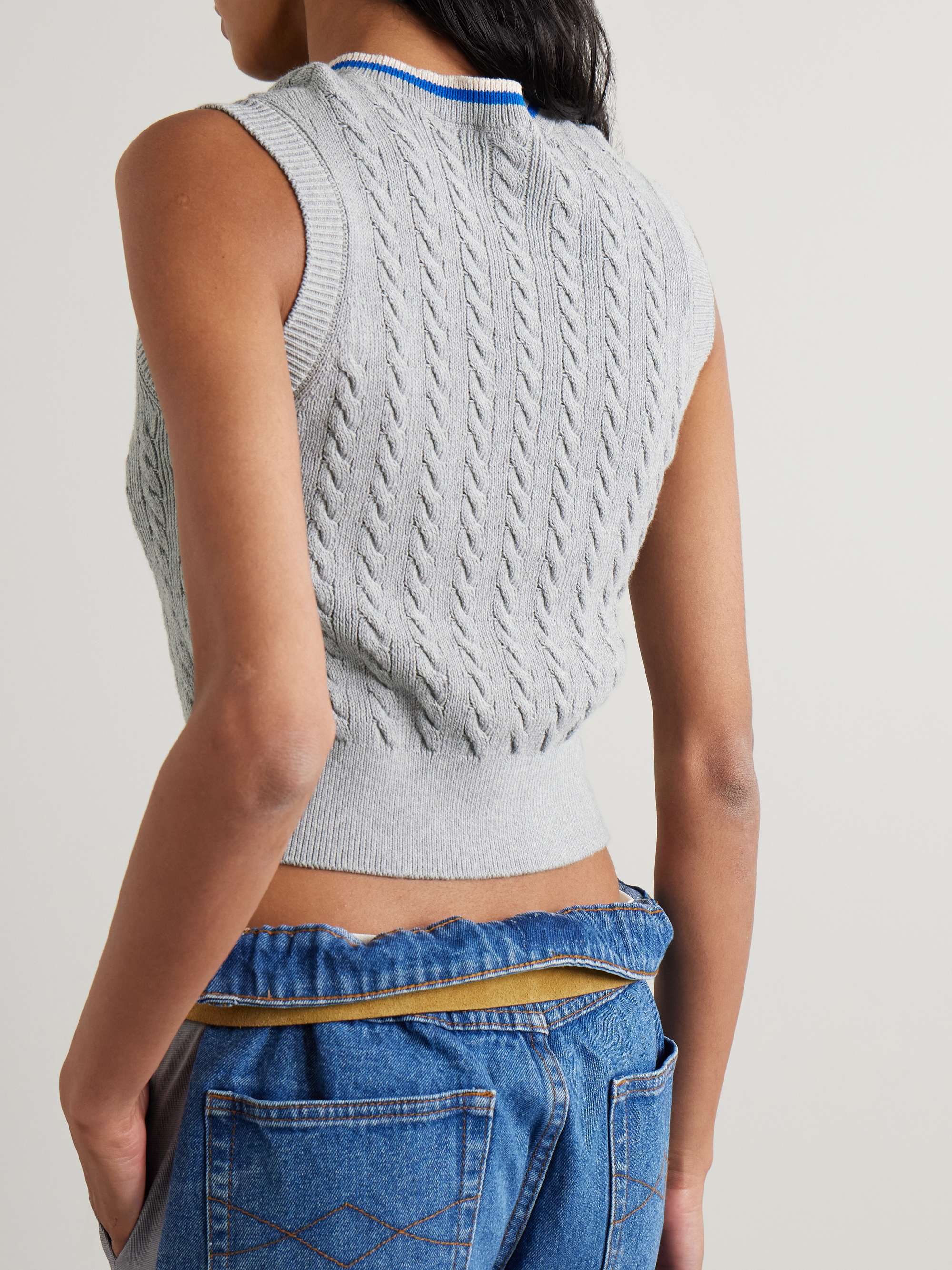 Striped cable-knit cotton-blend vest view