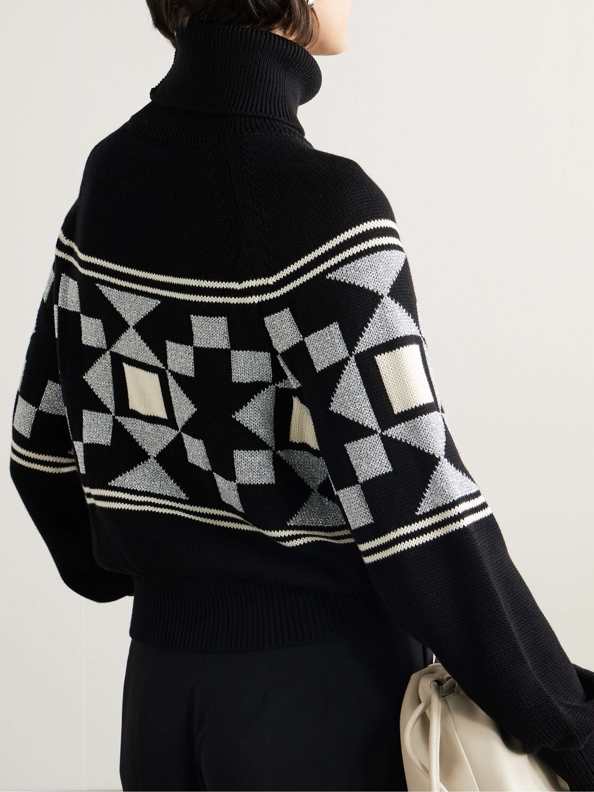 Lara intarsia-knit metallic cotton-blend turtleneck sweater view
