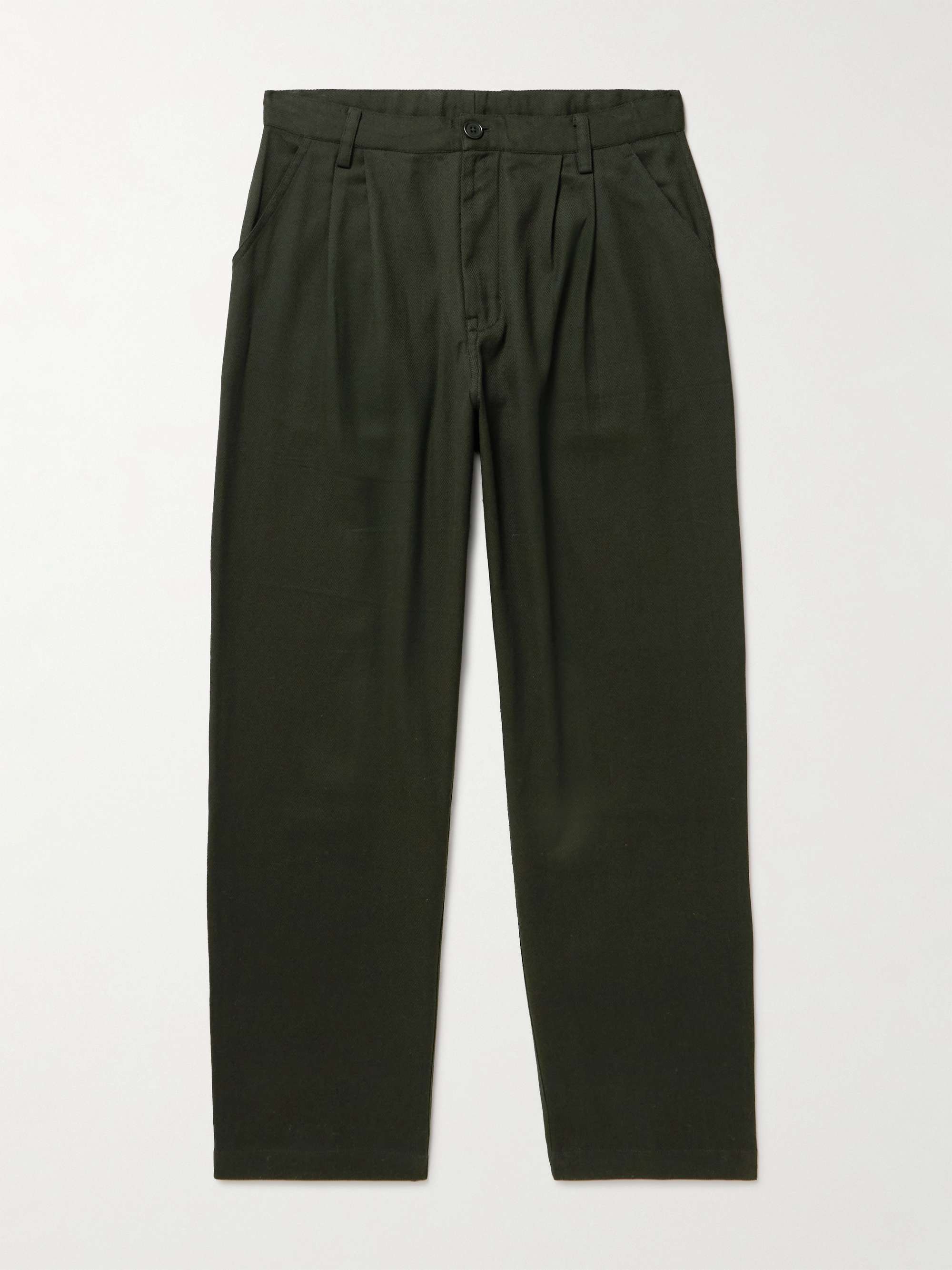 Antonio Wide-Leg Pleated Herringbone Cotton Trousers view