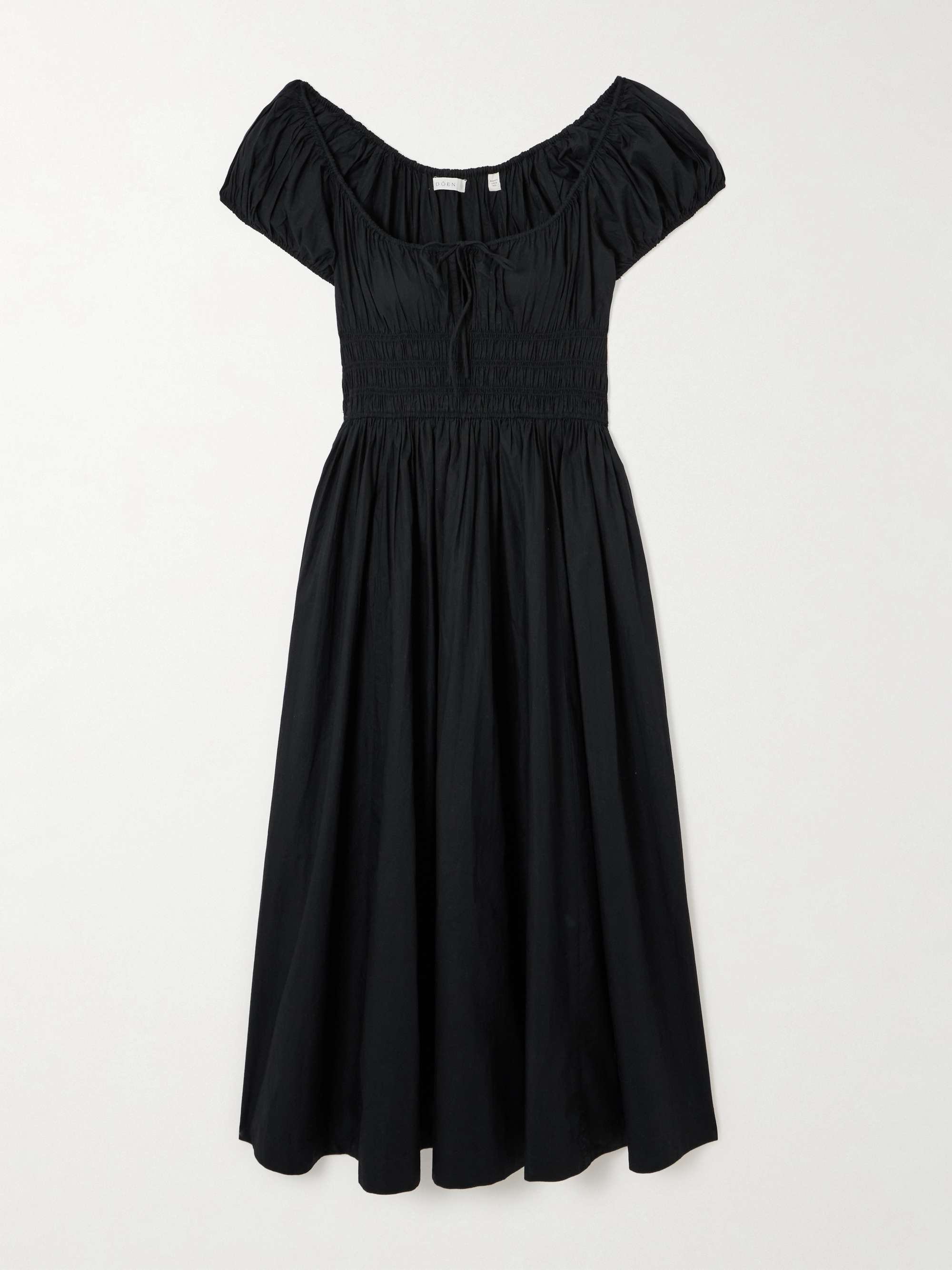 Quinn tie-detailed shirred organic cotton-poplin midi dress view