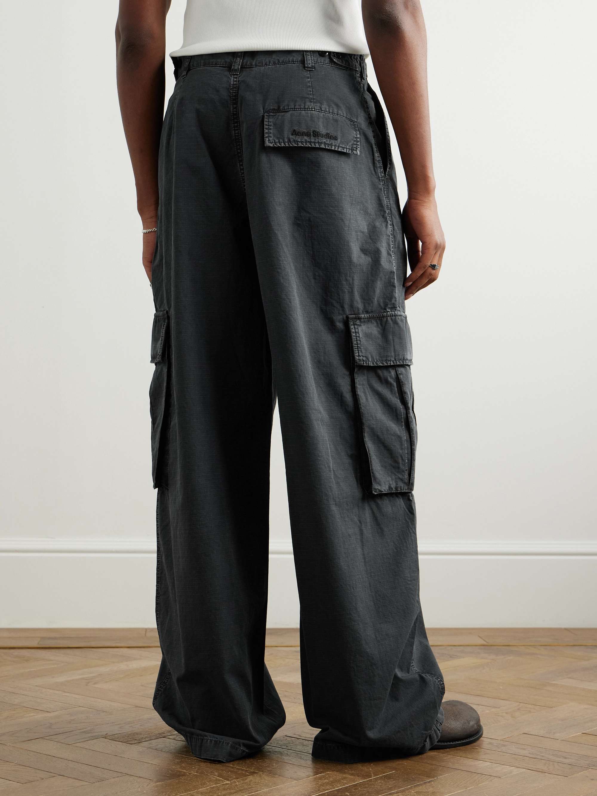 Wide-Leg Logo-Embroidered Cotton-Ripstop Cargo Trousers view