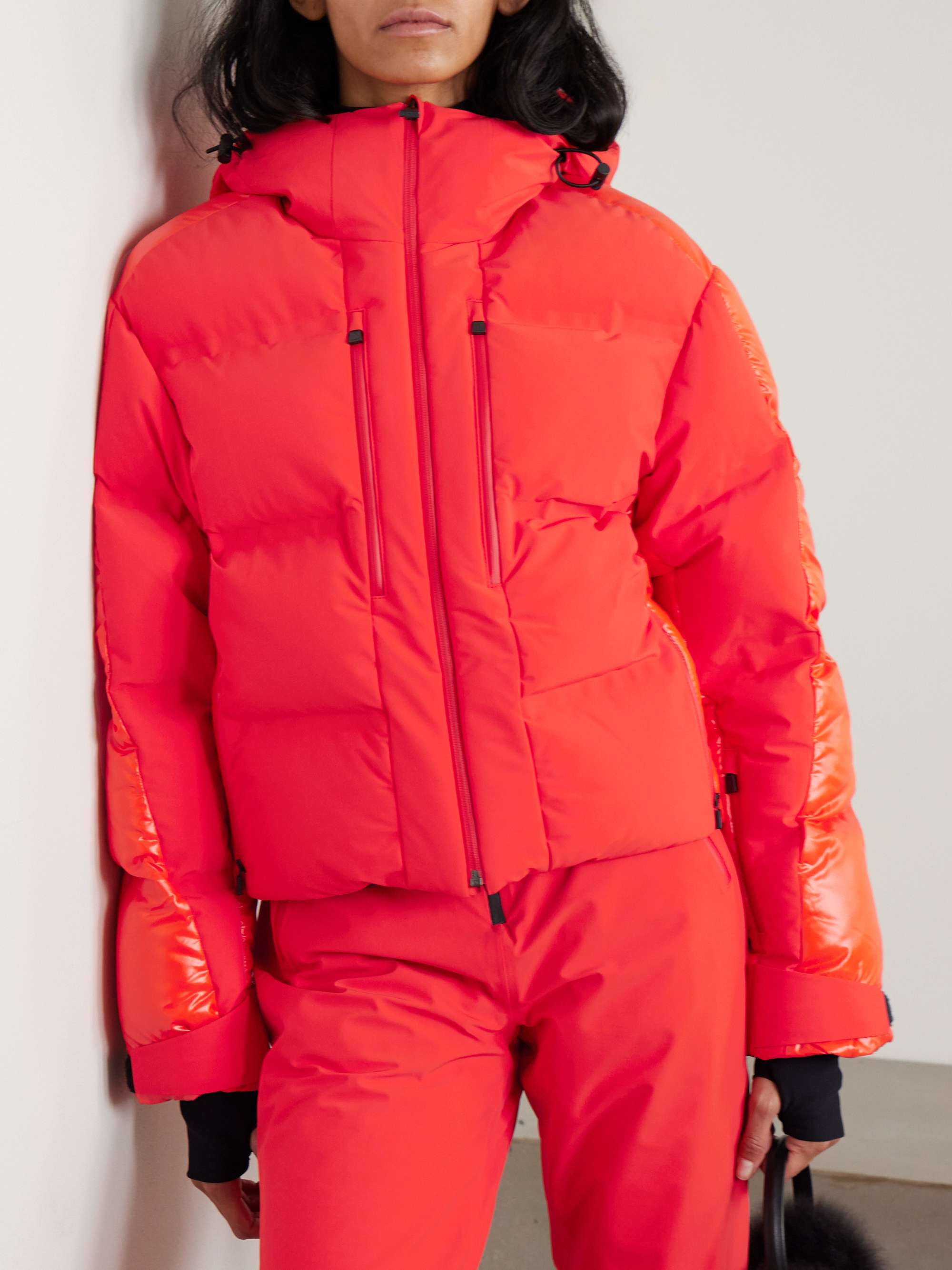 Super Nuke hooded quilted paneled down ski jacket view