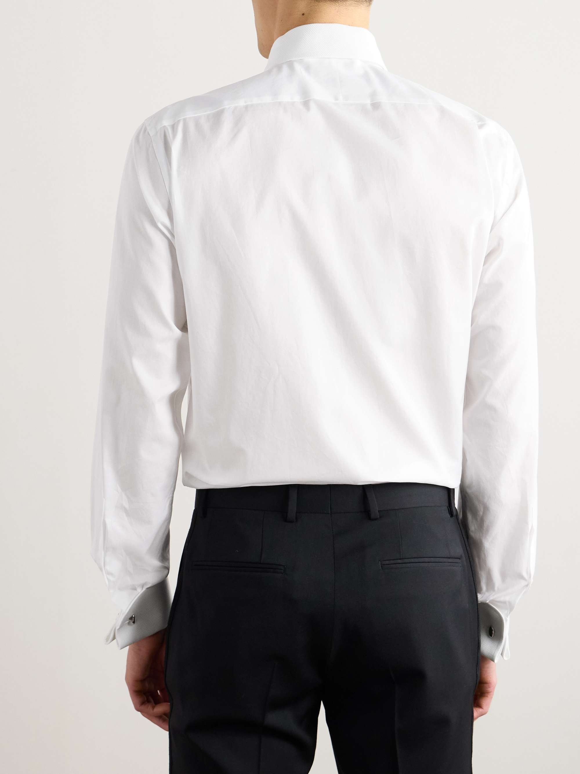 Double-Cuff Piqué-Trimmed Cotton-Voile Tuxedo Shirt view