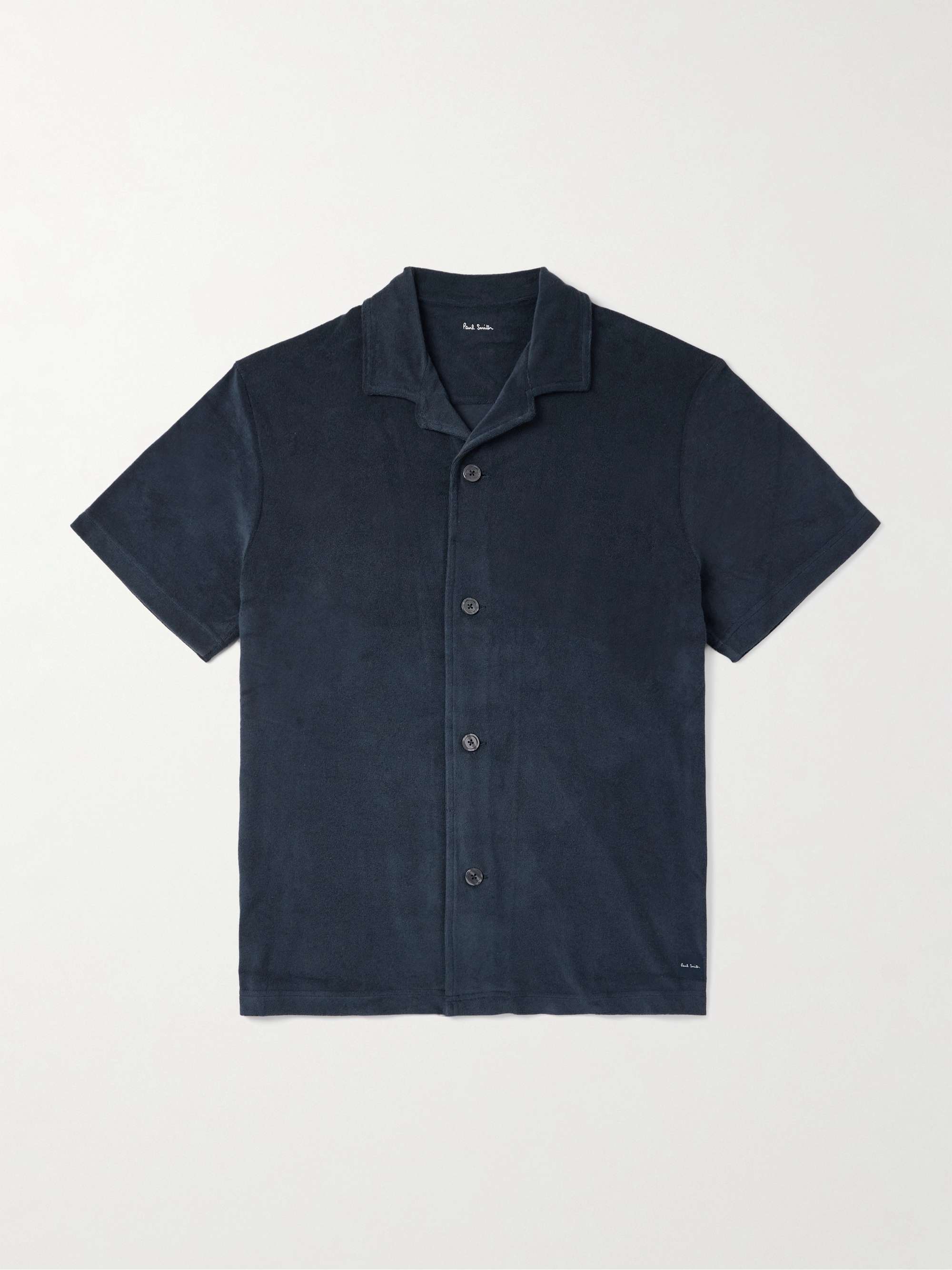 Camp-Collar Logo-Appliquéd Cotton-Blend Terry Shirt view
