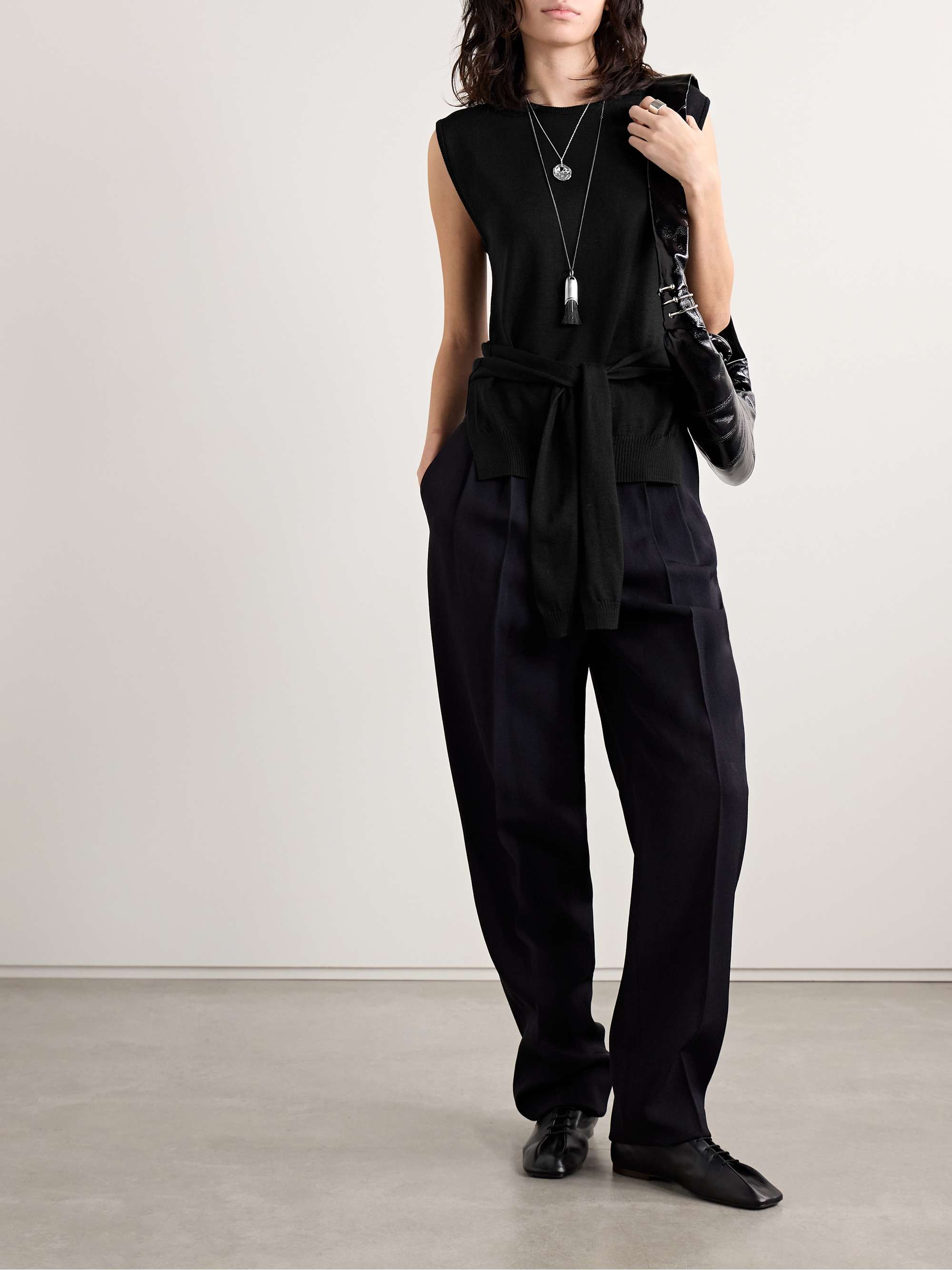 Tie-detailed wool-blend tank view