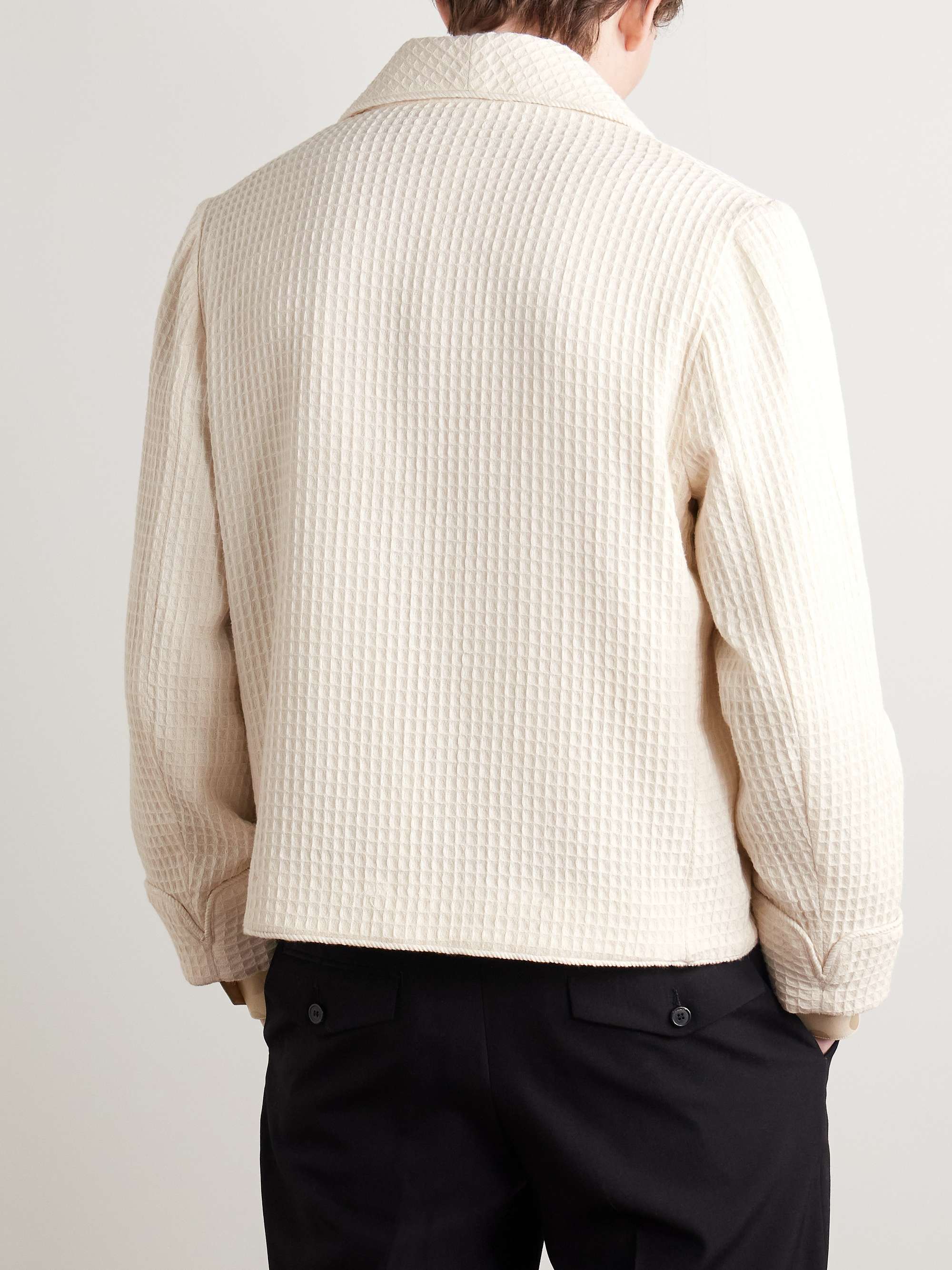 Shawl-Collar Embellished Waffle-Knit Cotton Blazer view