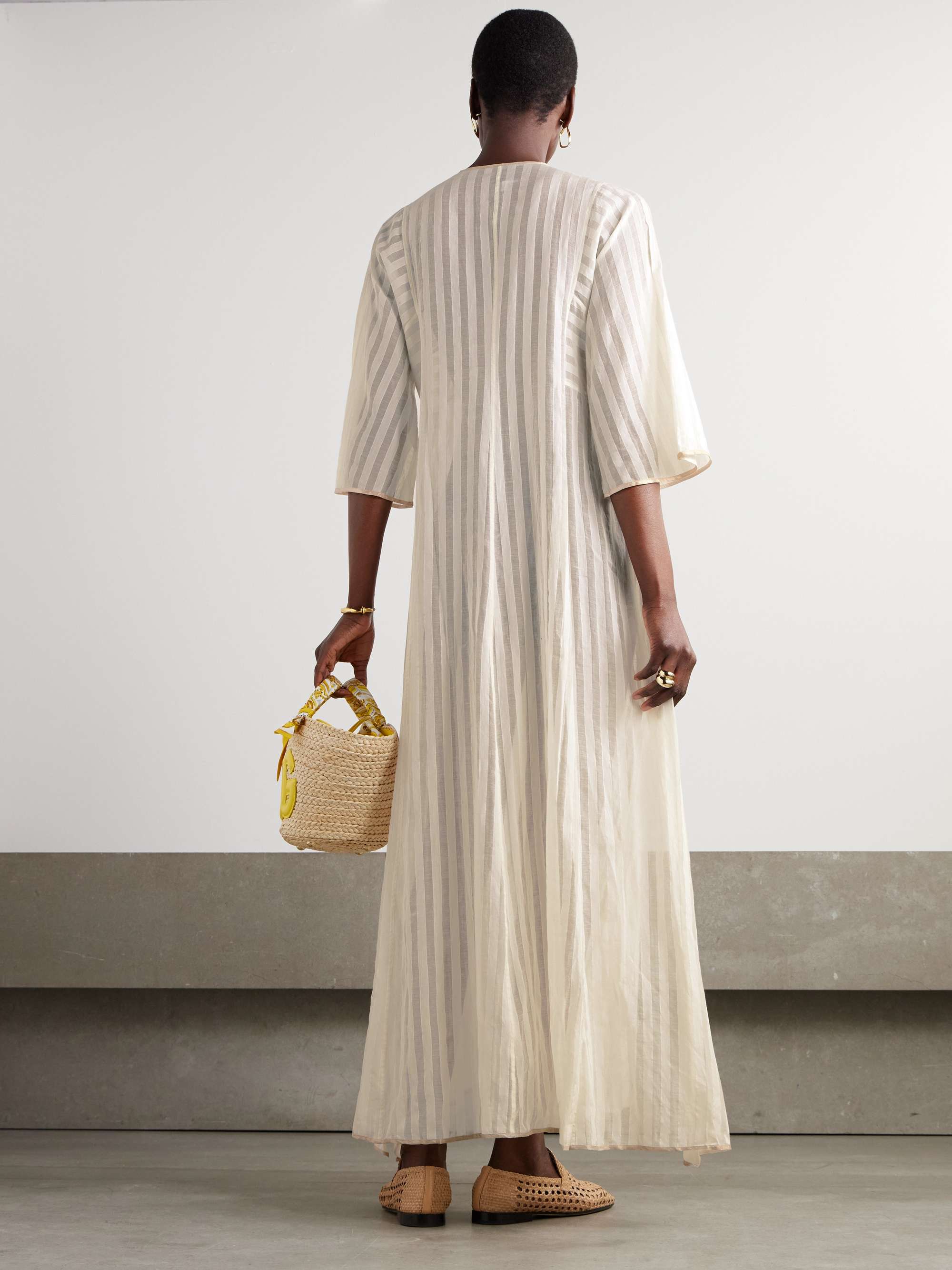 Rachel satin-trimmed striped cotton and silk-blend maxi dress view