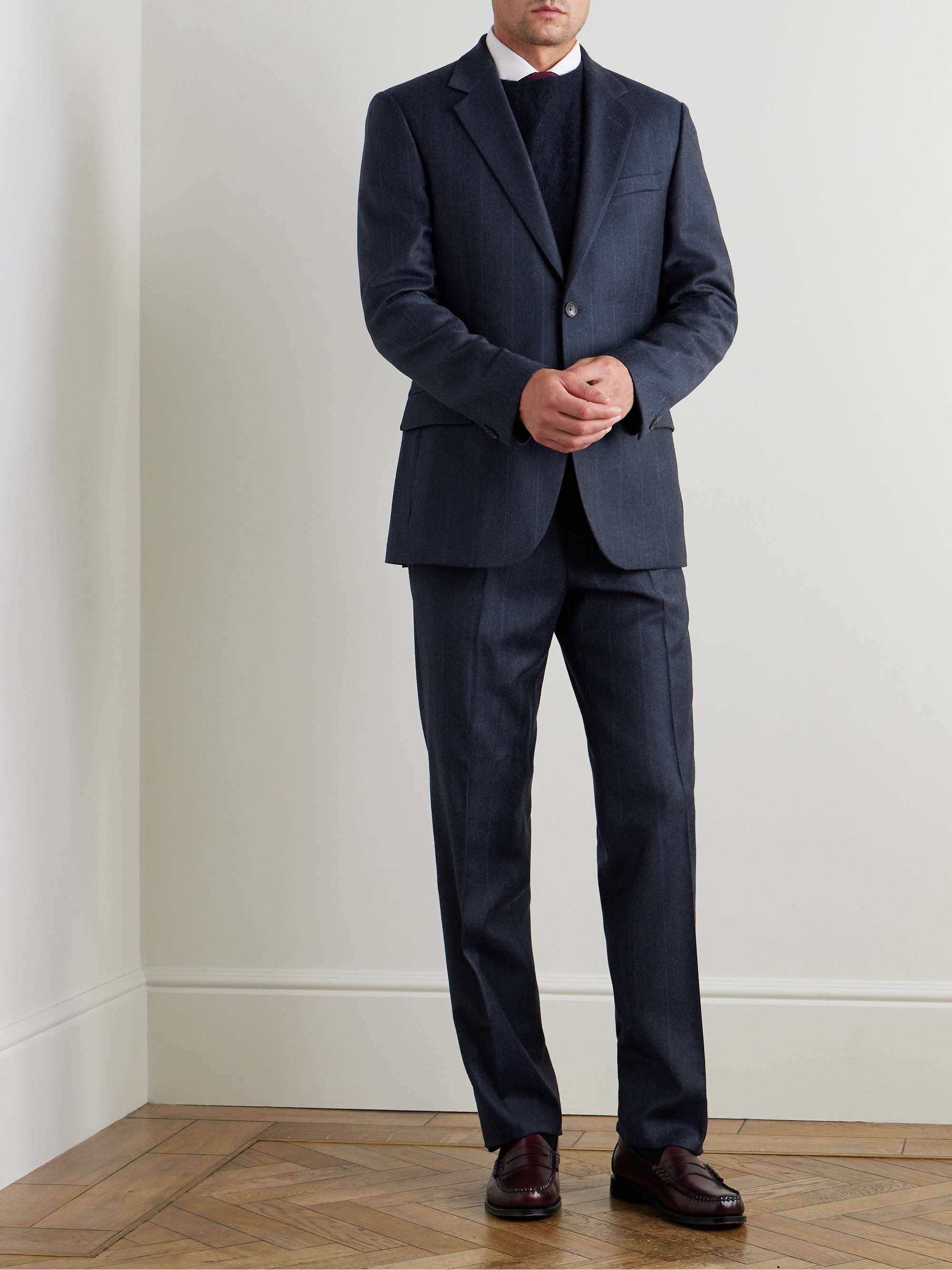 Regular-Fit Pinstriped Wool-Flannel Suit Jacket view