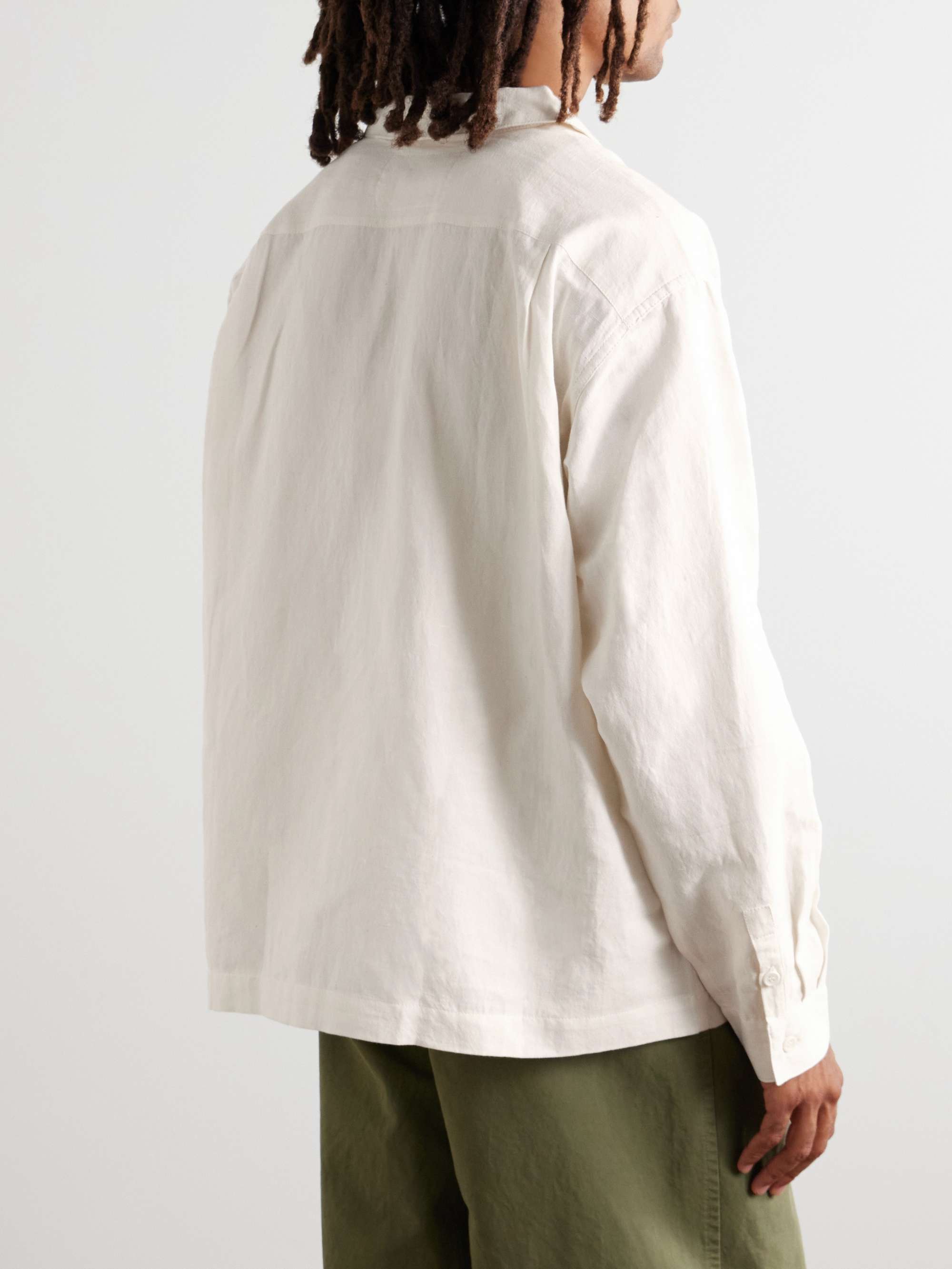 Greetings Camp-Collar Embroidered Cotton and Linen-Blend Shirt view