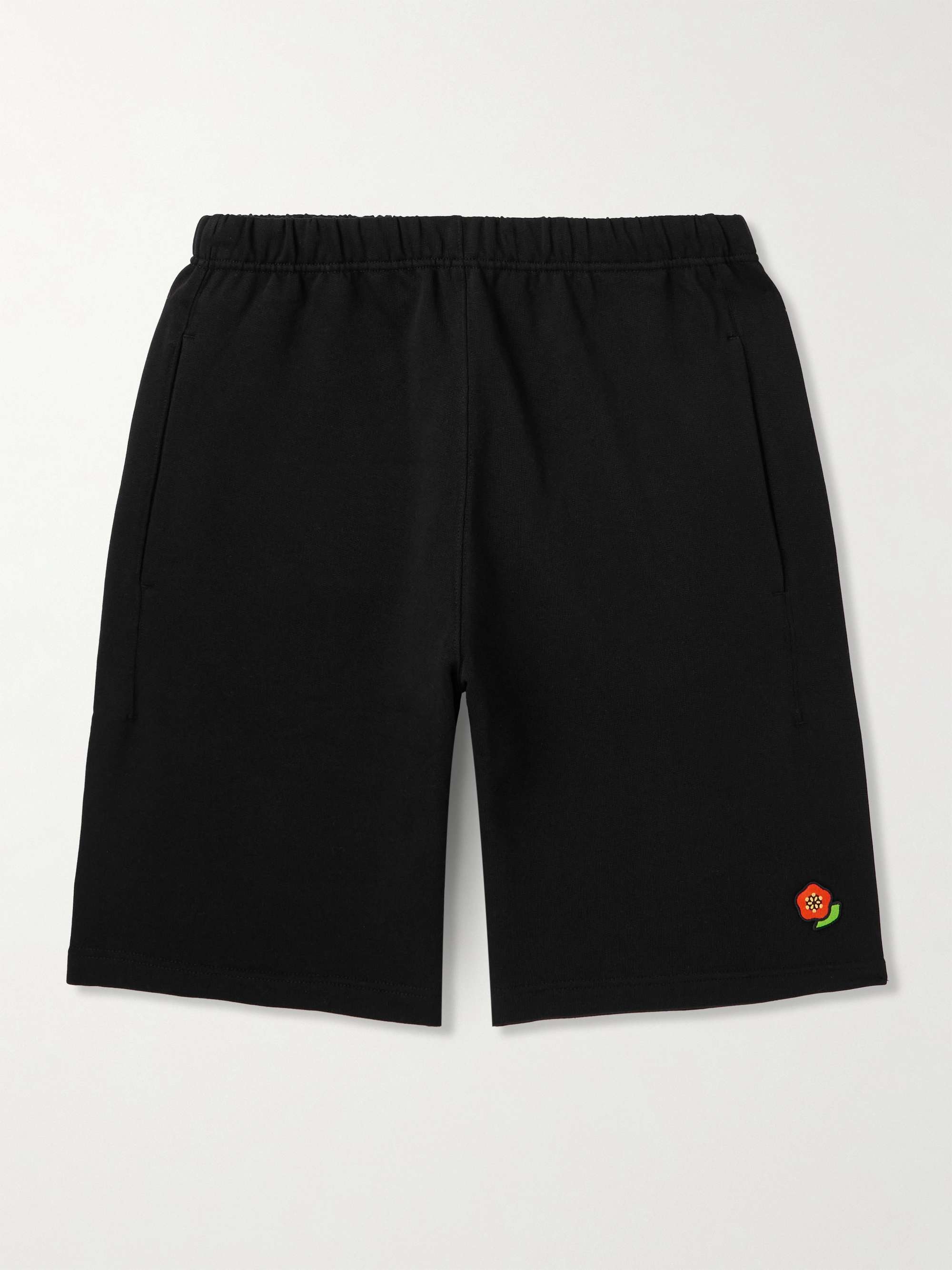 Straight-Leg Logo-Embroidered Appliquéd Cotton-Jersey Shorts view