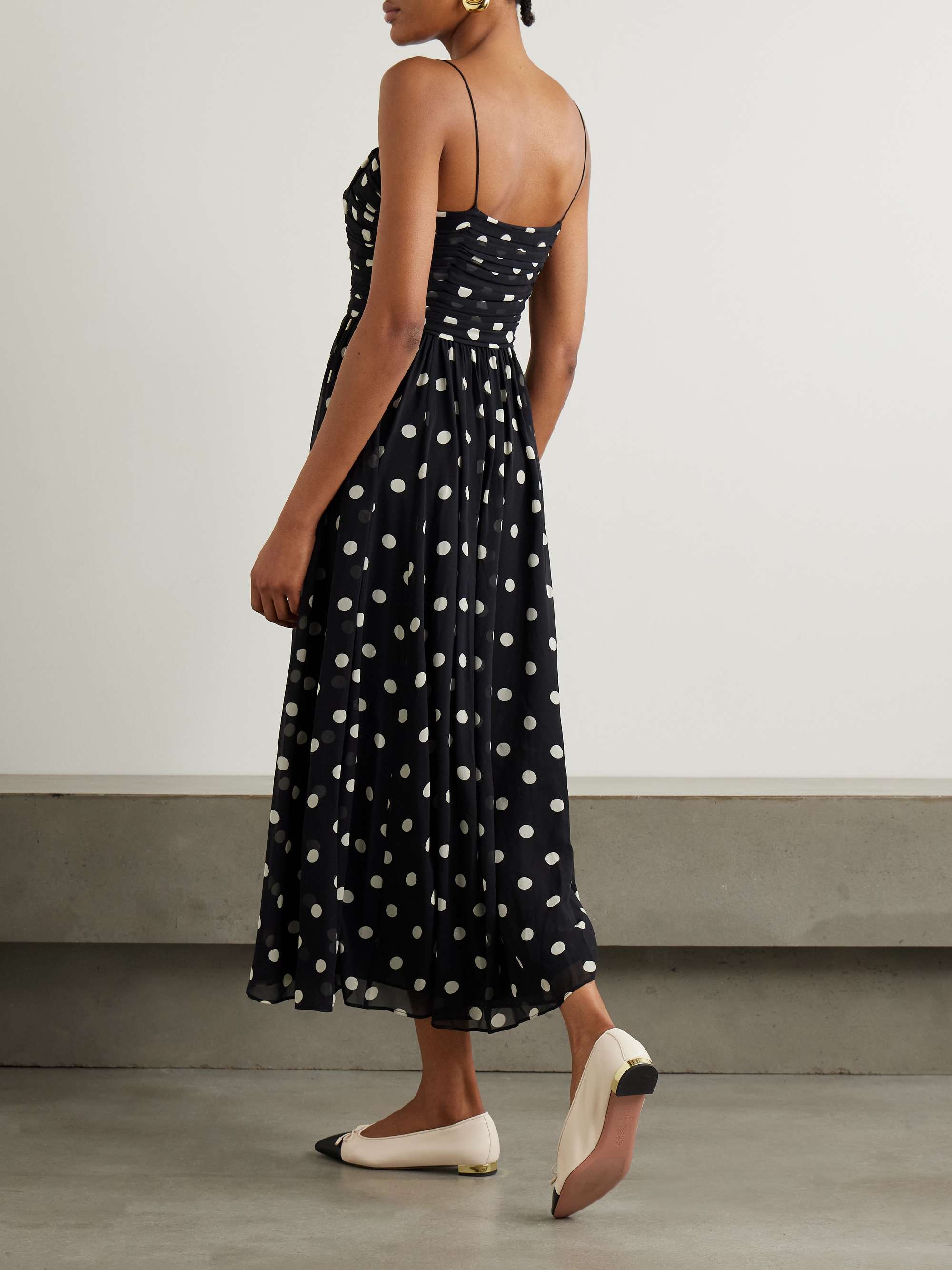 Maryanna bow-detailed ruched polka-dot silk-georgette midi dress view