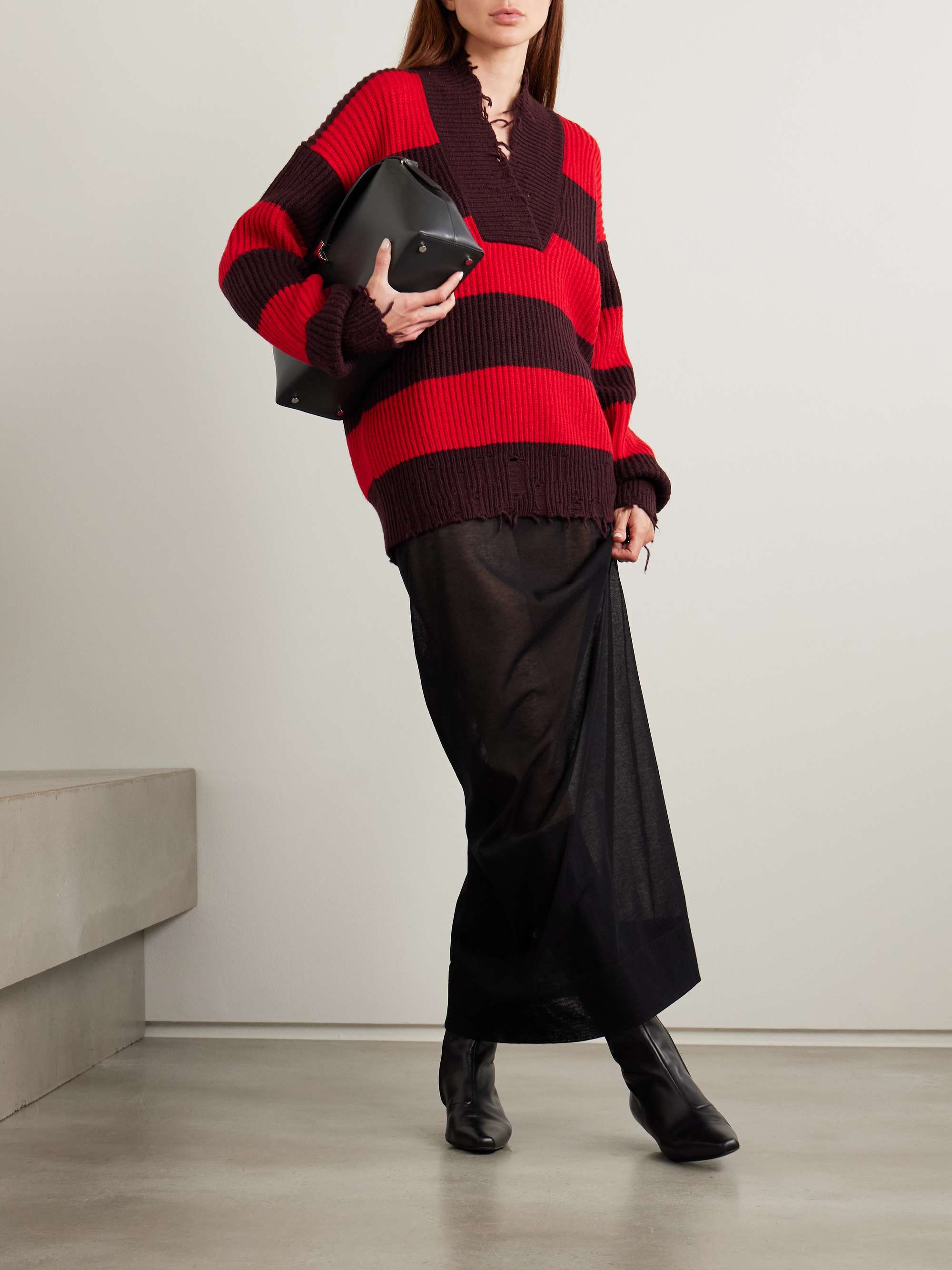 Oversized striped wool-blend sweater view