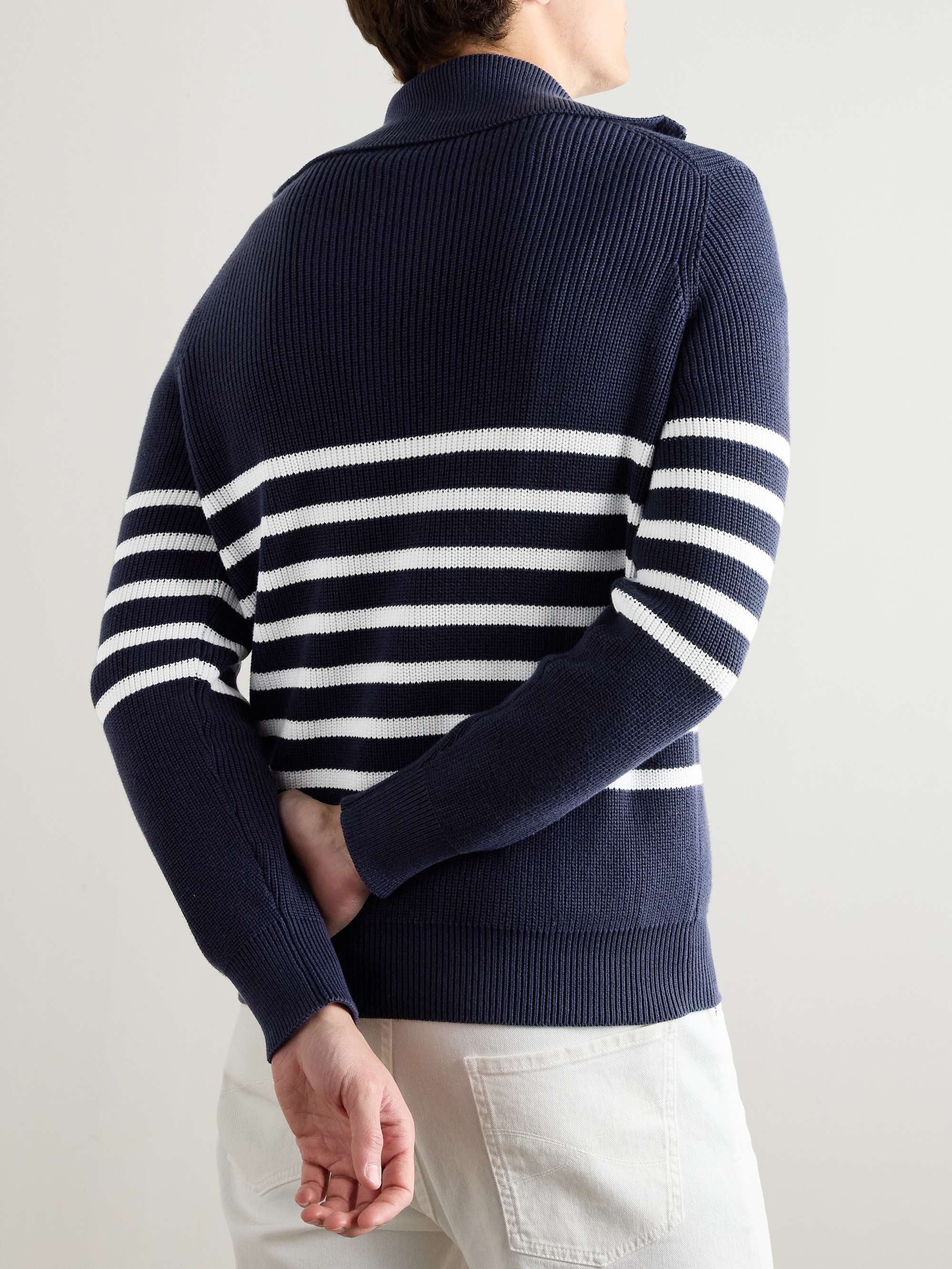 Striped Ribbed Cotton Half-Zip Sweater view