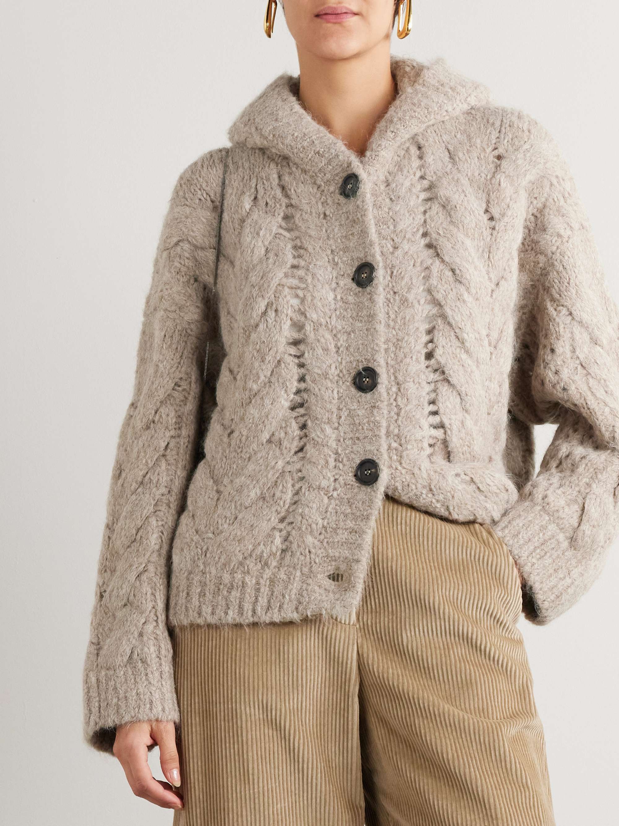 Hooded cable-knit alpaca-blend cardigan view
