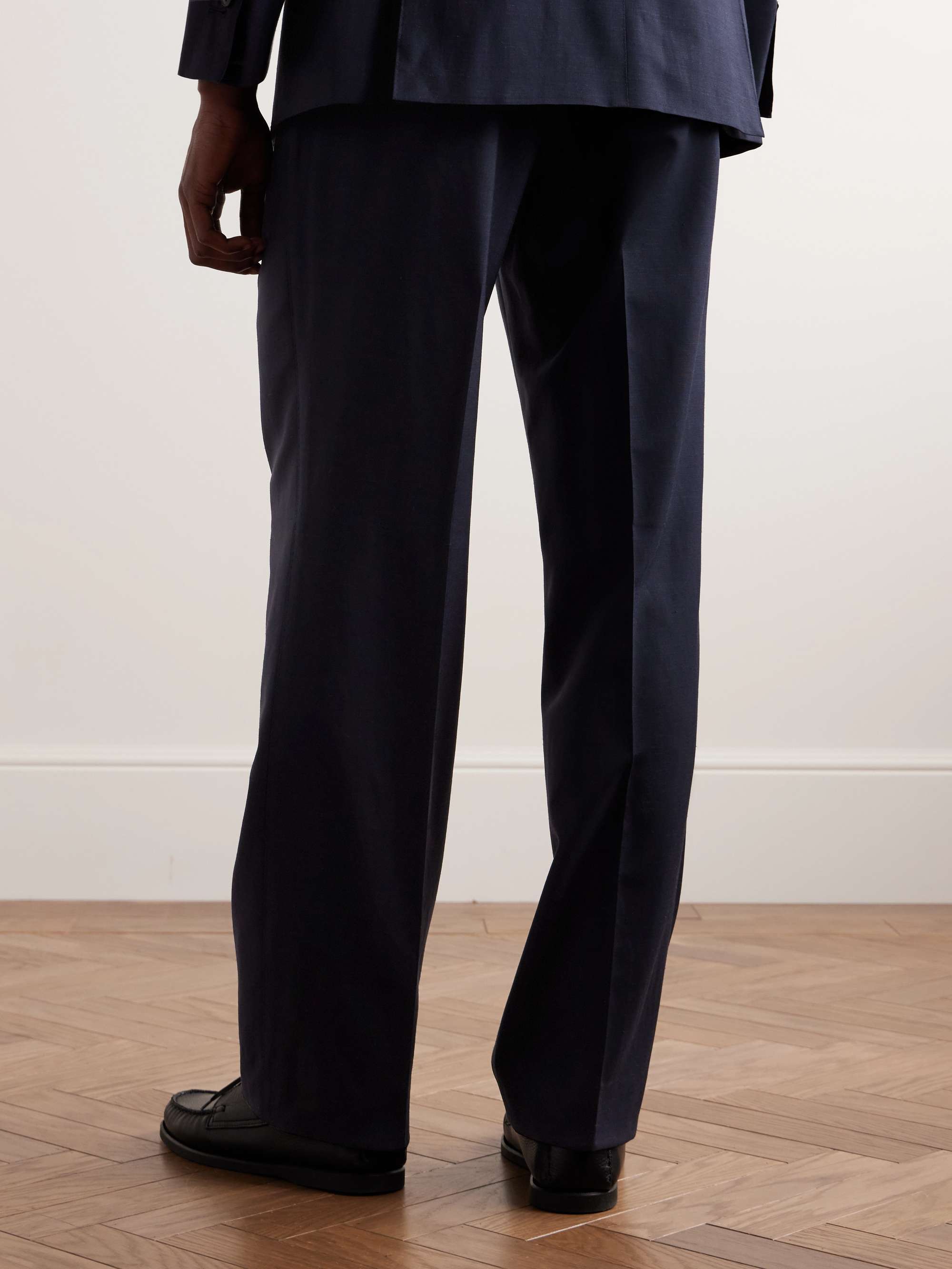 Amo Wide-Leg Pleated Wool, Silk and Linen-Blend Suit Trousers view