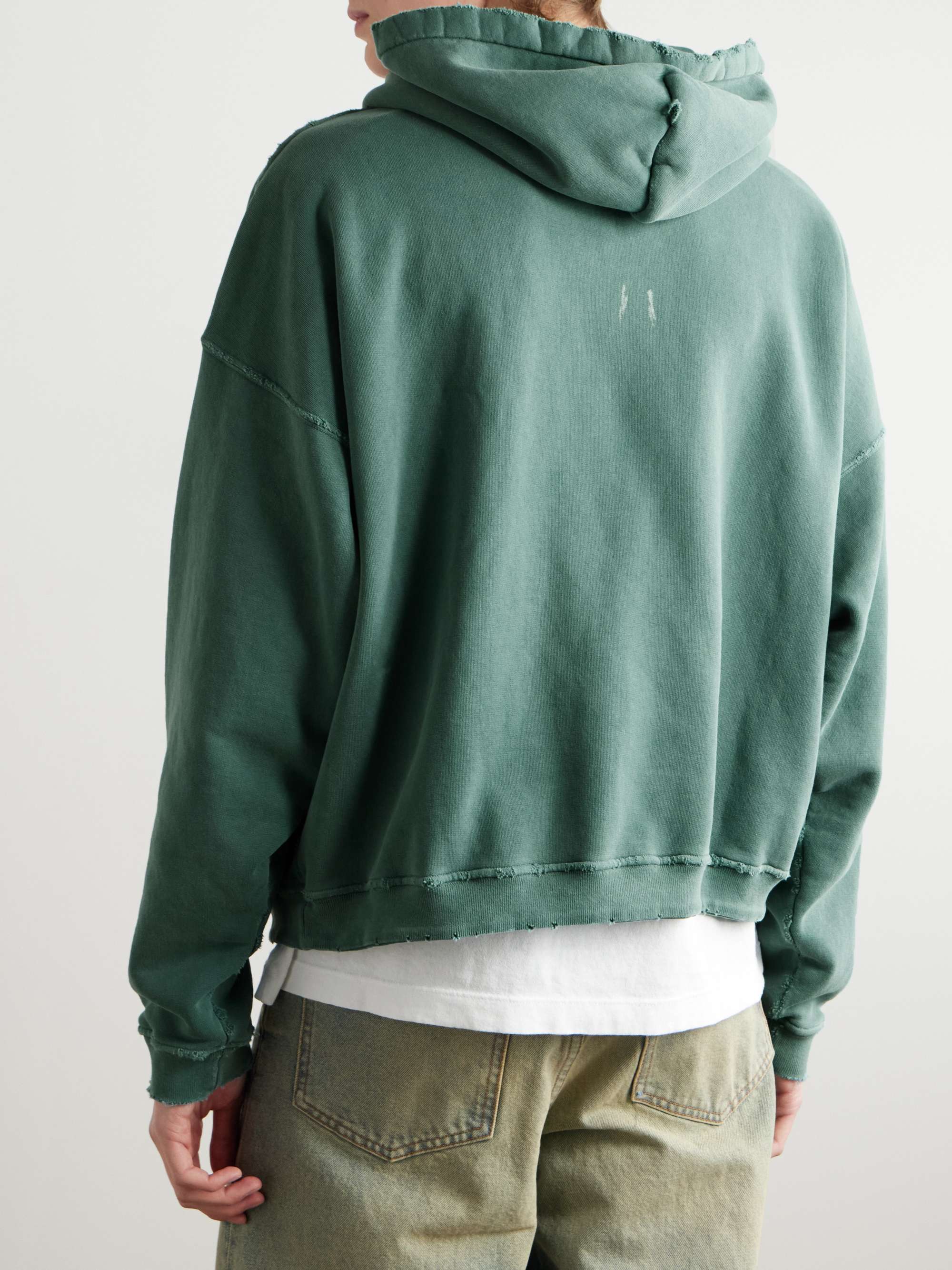 Logo-Print Distressed Cotton-Jersey Hoodie view