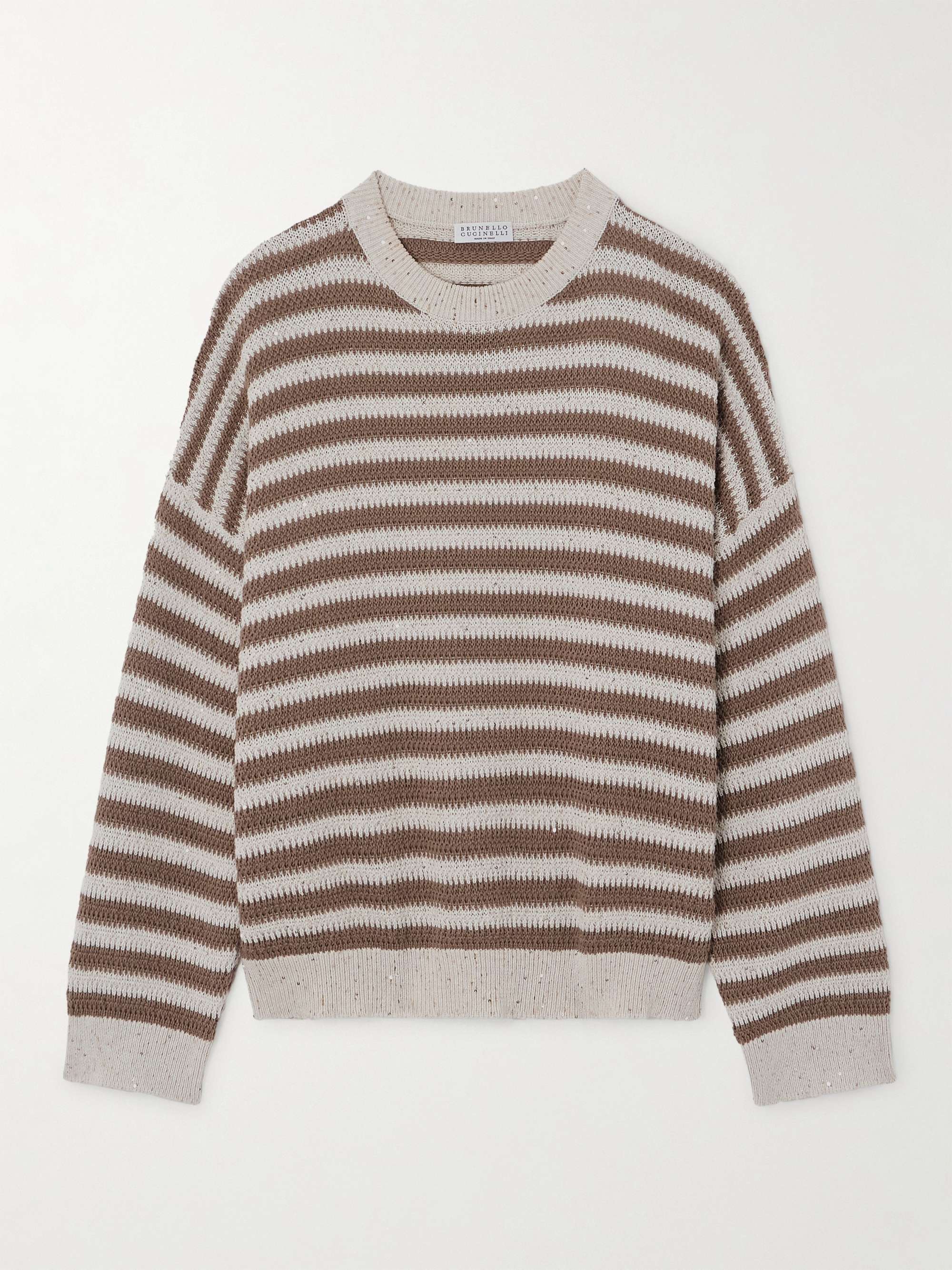 Sequin-embellished striped cotton-blend sweater view