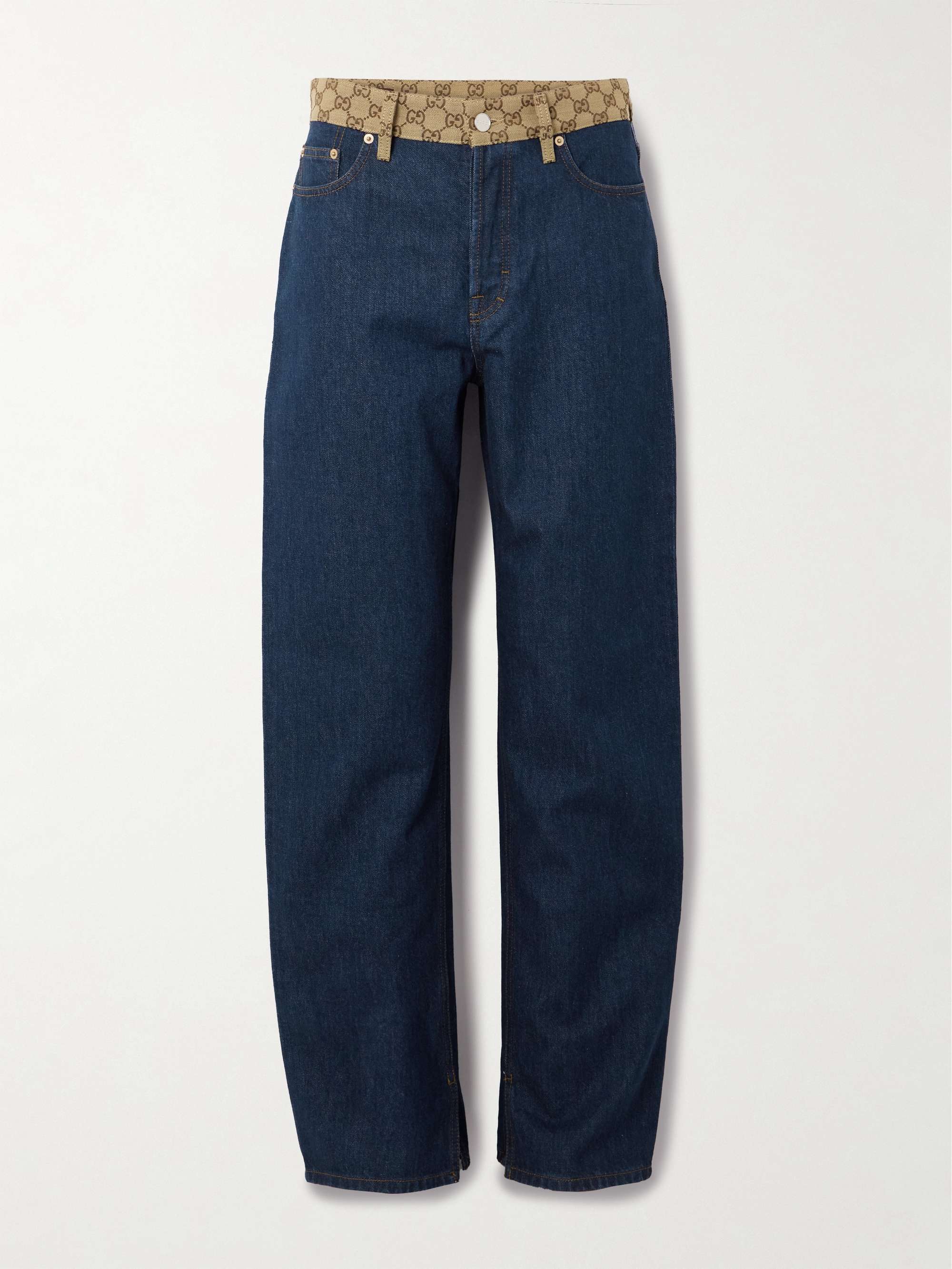 Canvas jacquard-trimmed boyfriend jeans view