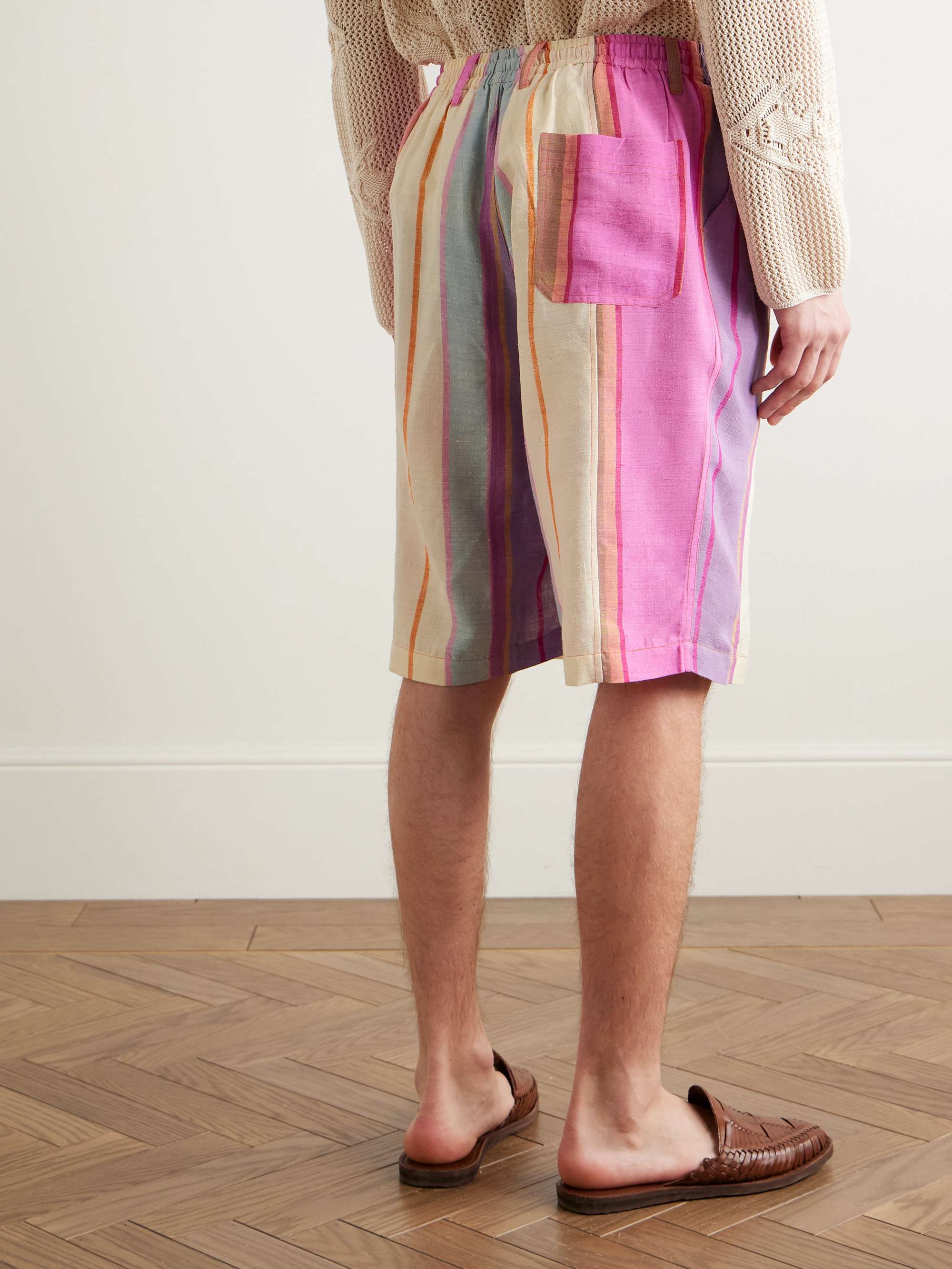 Milo Straight-Leg Striped Silk Drawstring Shorts view