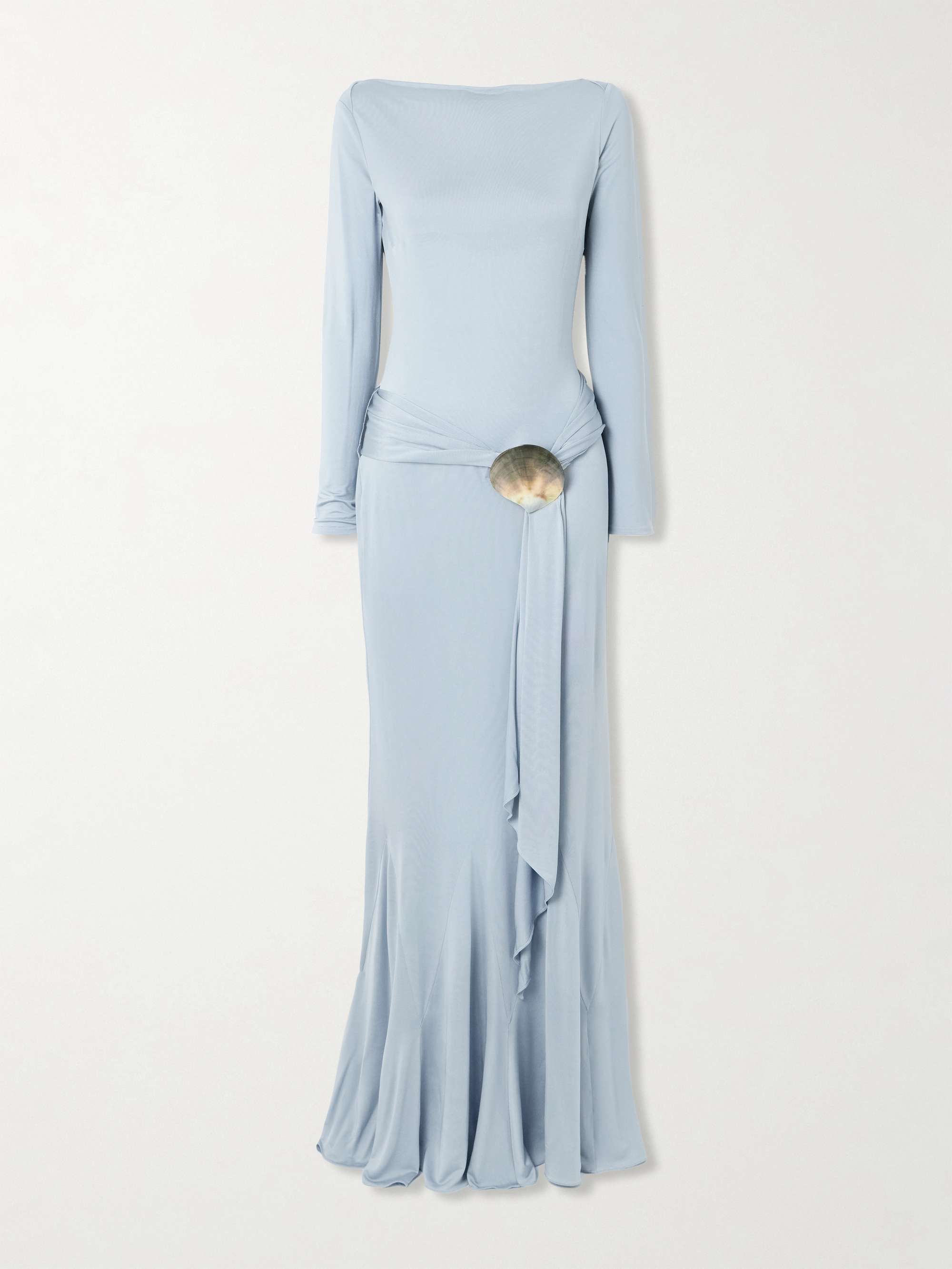 Belted embellished silk-jersey gown view