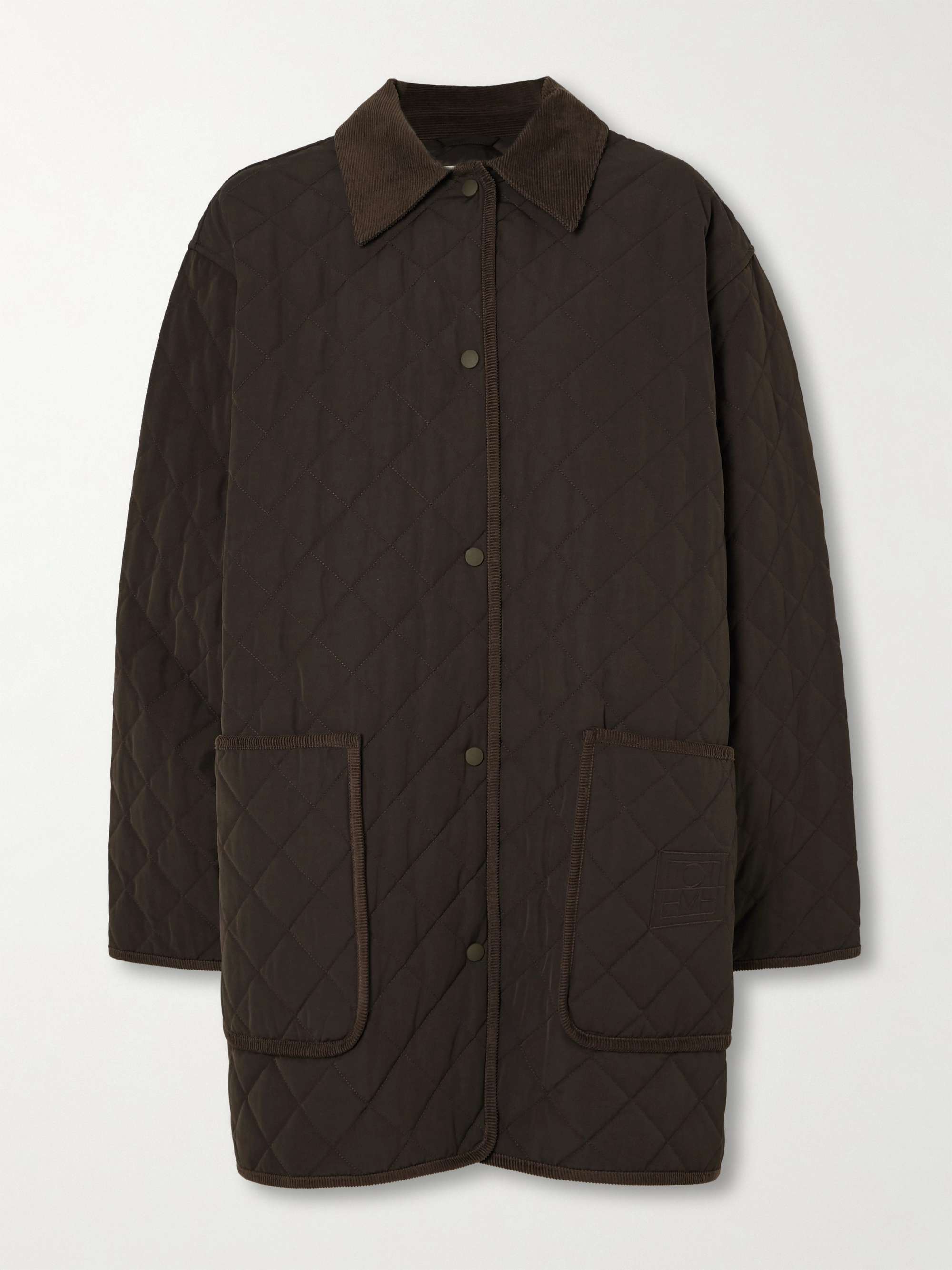 Oversized corduroy-trimmed quilted organic cotton-blend jacket view